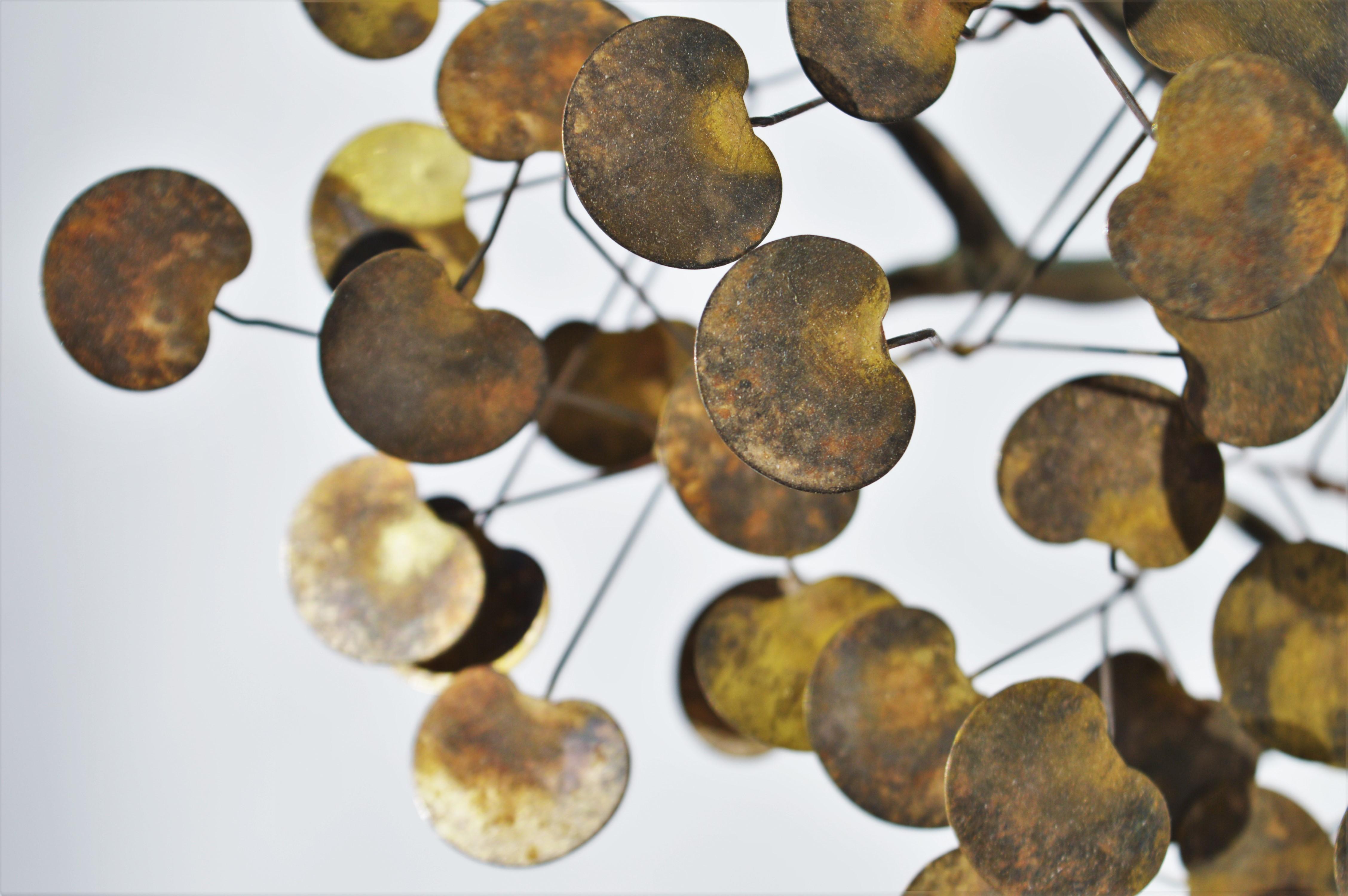 Curtis Jere Brass and Copper Bonsai Tree on Marble Base with Rare Lilypad Leaves For Sale 1