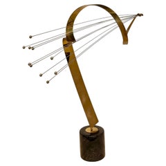 Curtis Jere Brass Kinetic Table Sculpture on Marble Base, Post Modern Signed