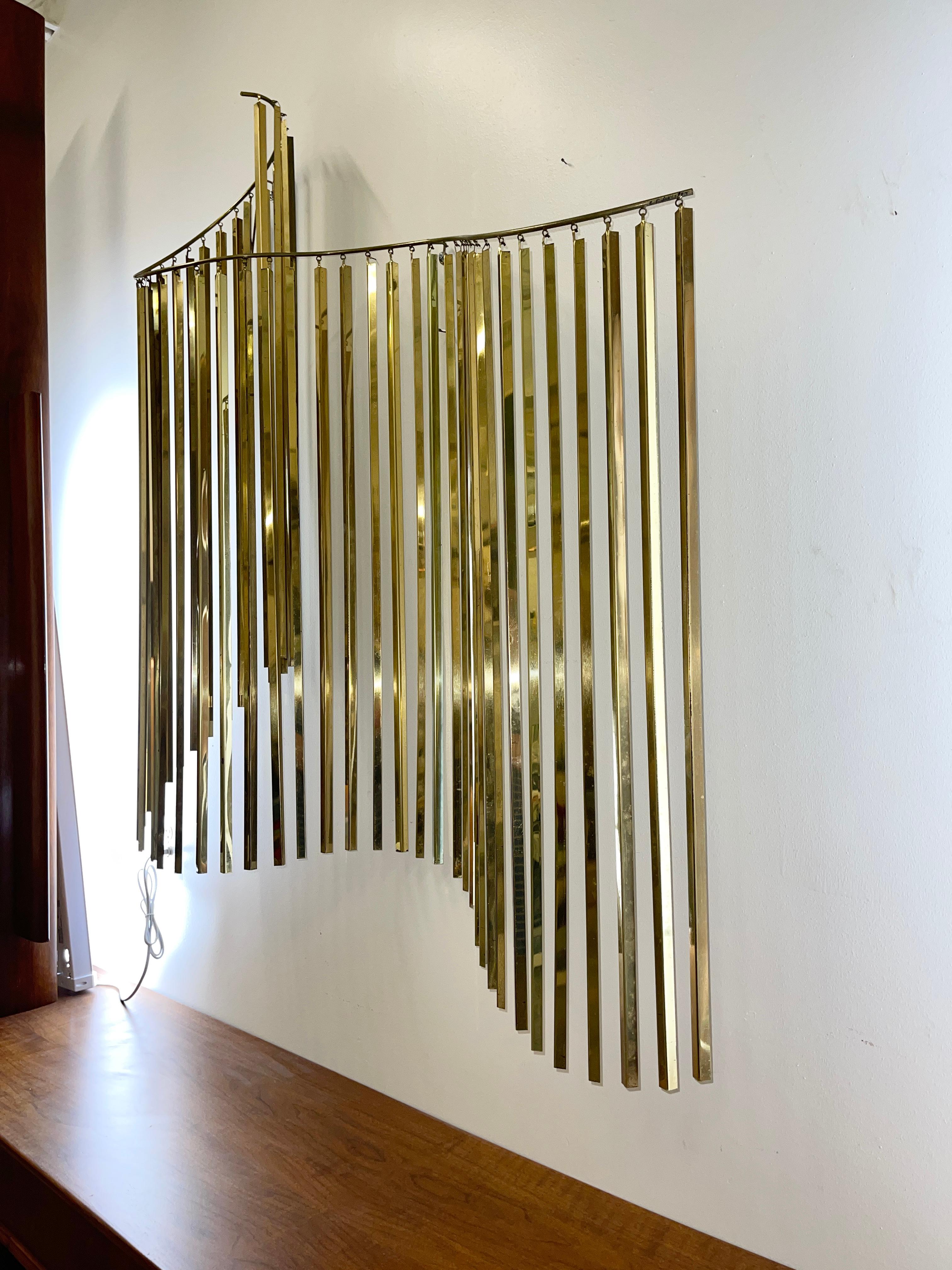 Curtis Jere Brass Kinetic Wave Wall Sculpture, Signed, 1983 In Good Condition In Hanover, MA