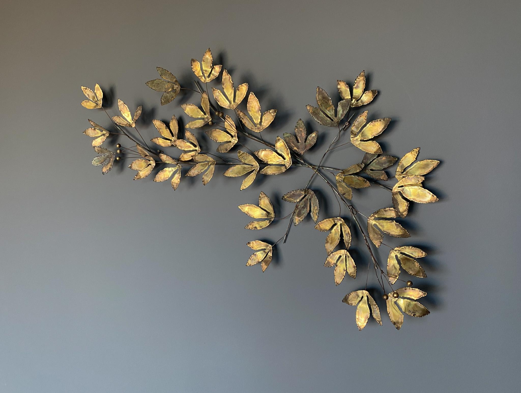 Curtis Jere Brass Leaf Wall Sculpture Signed C.Jere 1969. 