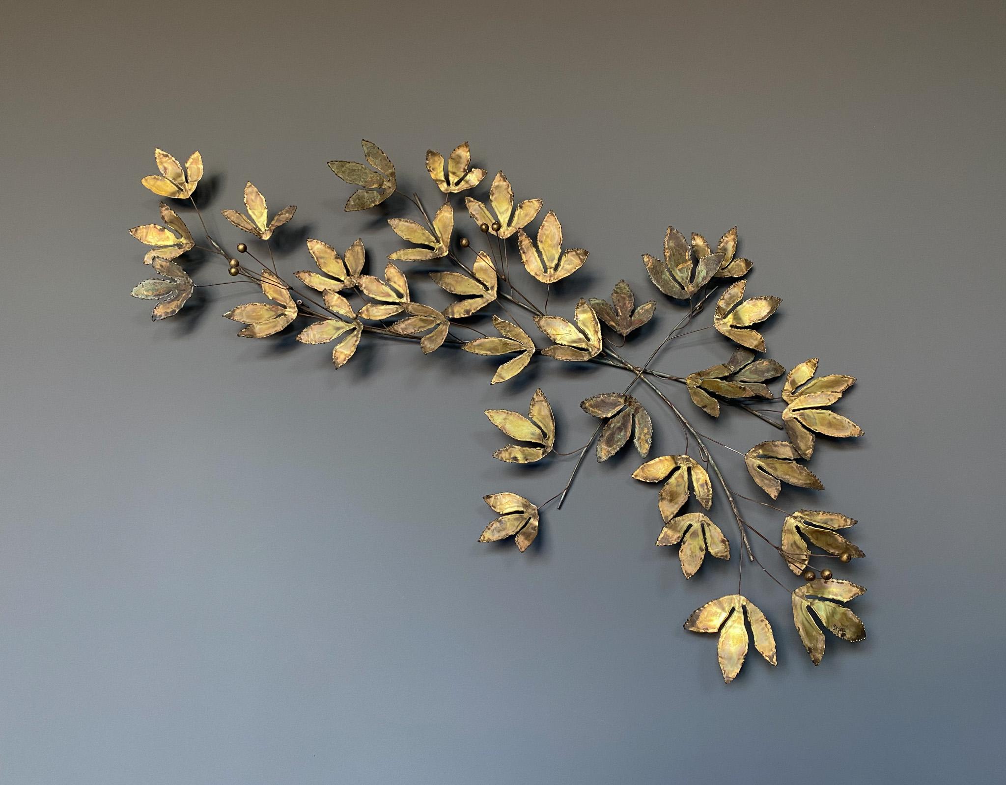 Mid-Century Modern Curtis Jere Brass Leaf Wall Sculpture, Signed C.Jere 1969
