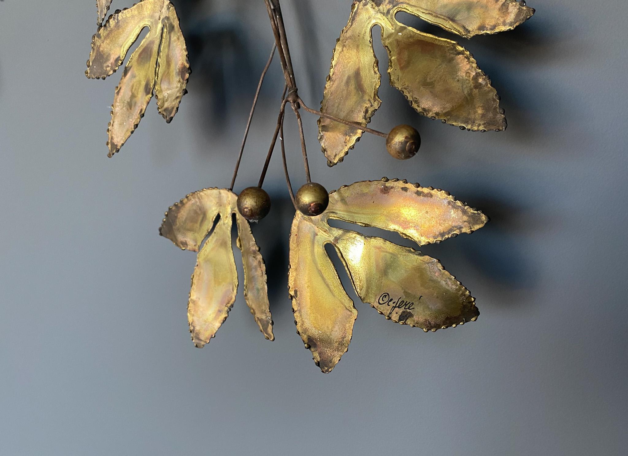 Curtis Jere Brass Leaf Wall Sculpture, Signed C.Jere 1969 In Good Condition In San Juan Capistrano, CA