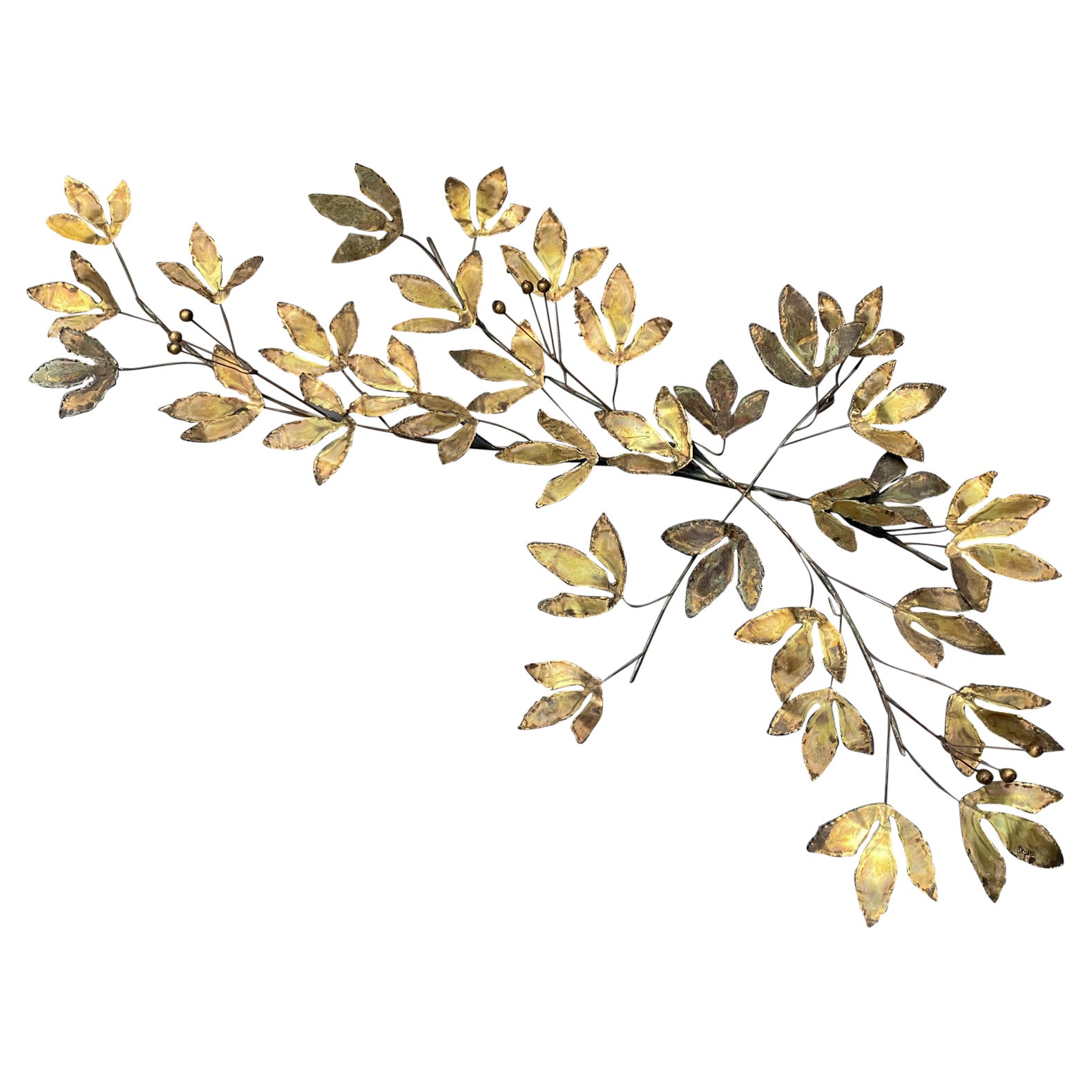 Curtis Jere Brass Leaf Wall Sculpture, Signed C.Jere 1969