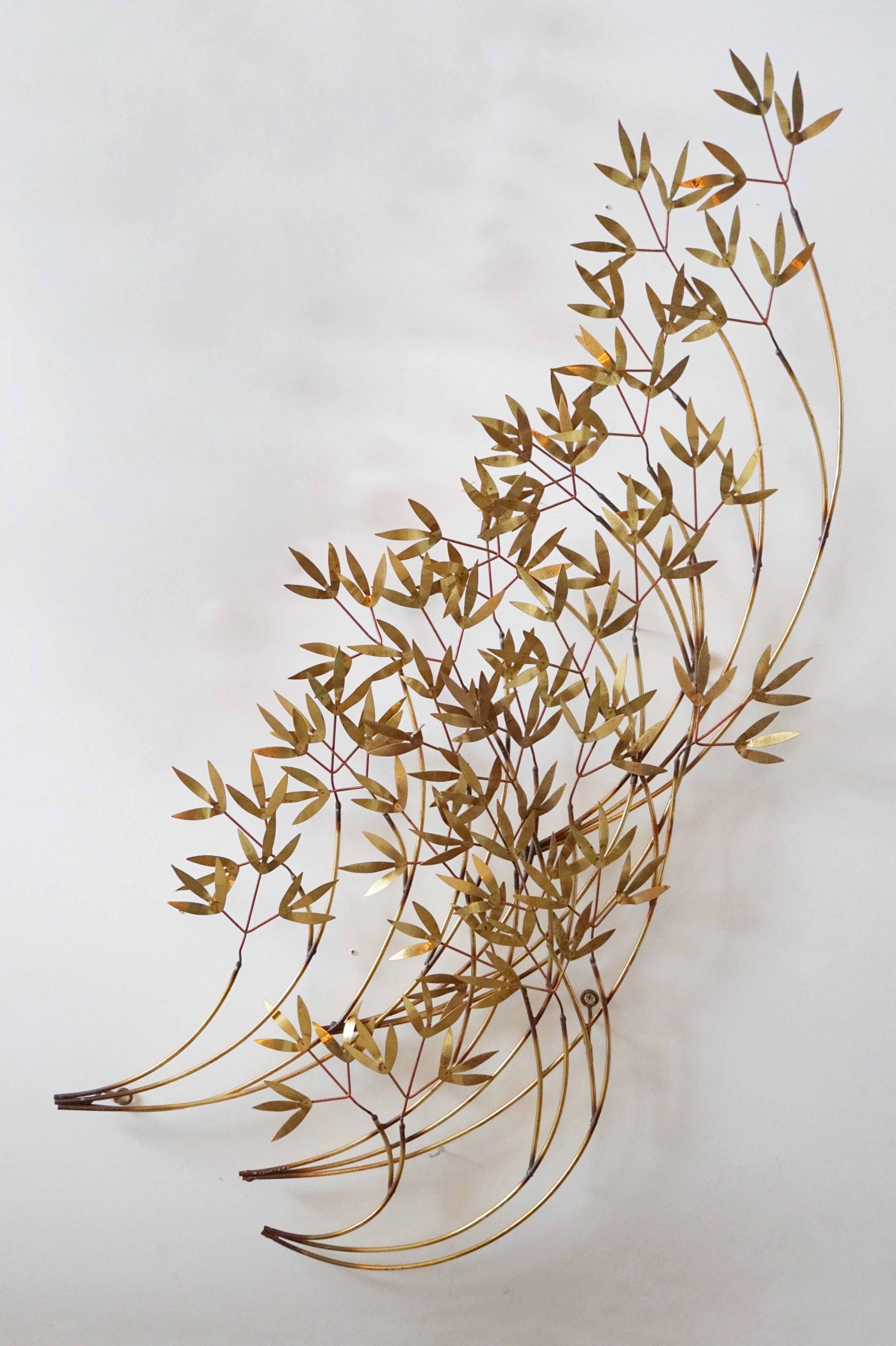 Mid-Century Modern Curtis Jere Brass Leaves Wall Sculpture For Sale