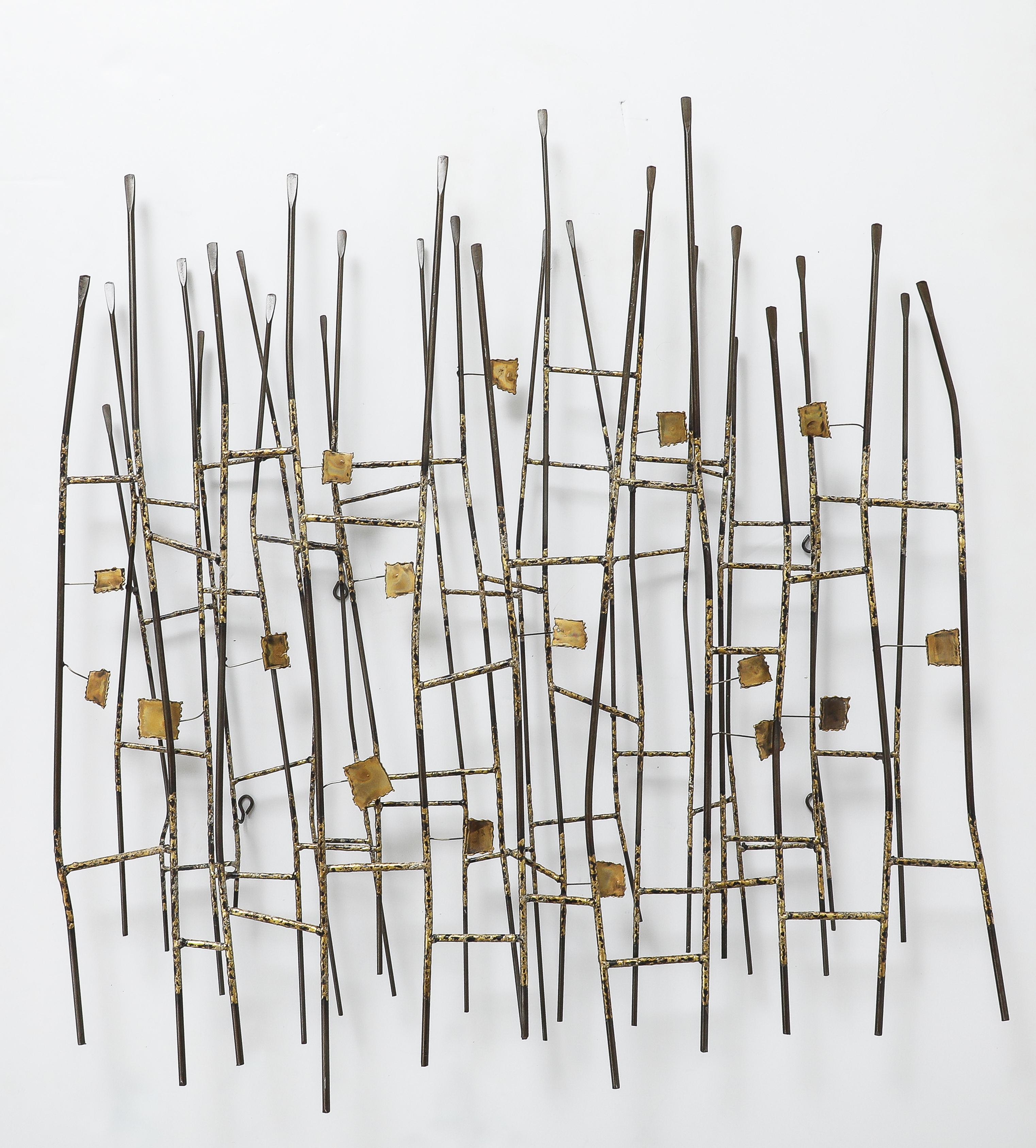 Modern Curtis Jere Brass, Metal Reeds Wall Sculpture For Sale