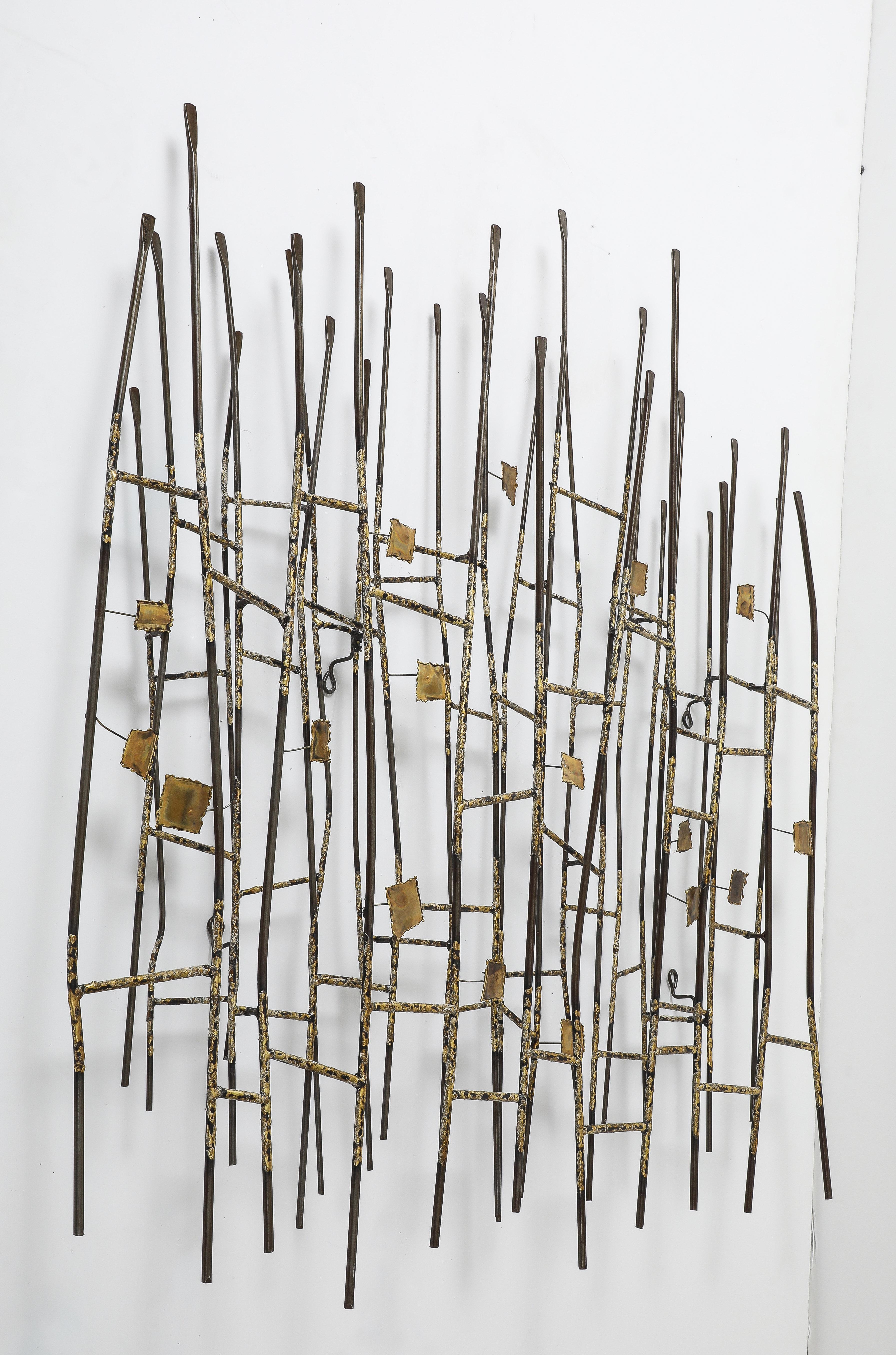 American Curtis Jere Brass, Metal Reeds Wall Sculpture For Sale