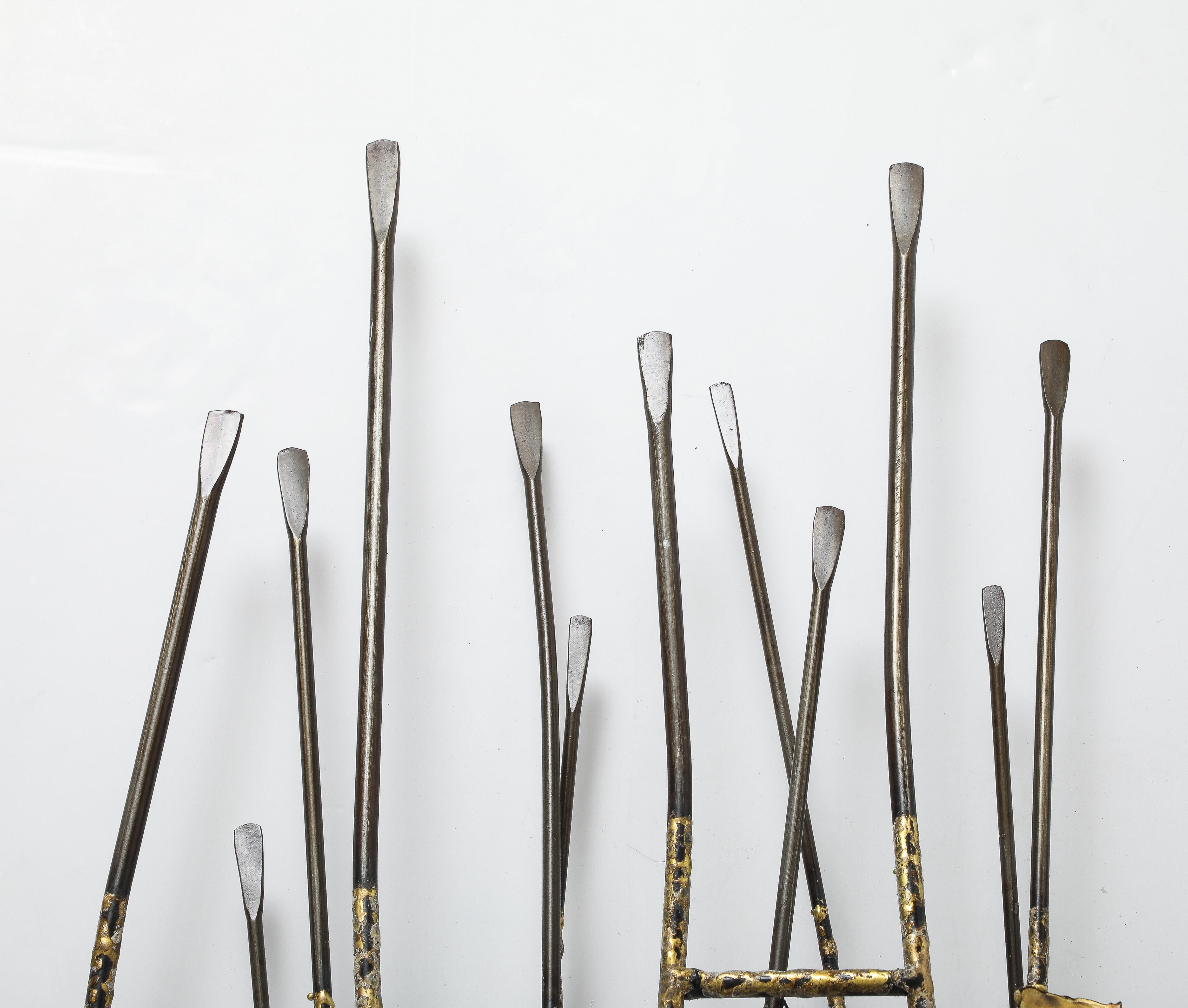 Curtis Jere Brass, Metal Reeds Wall Sculpture For Sale 3