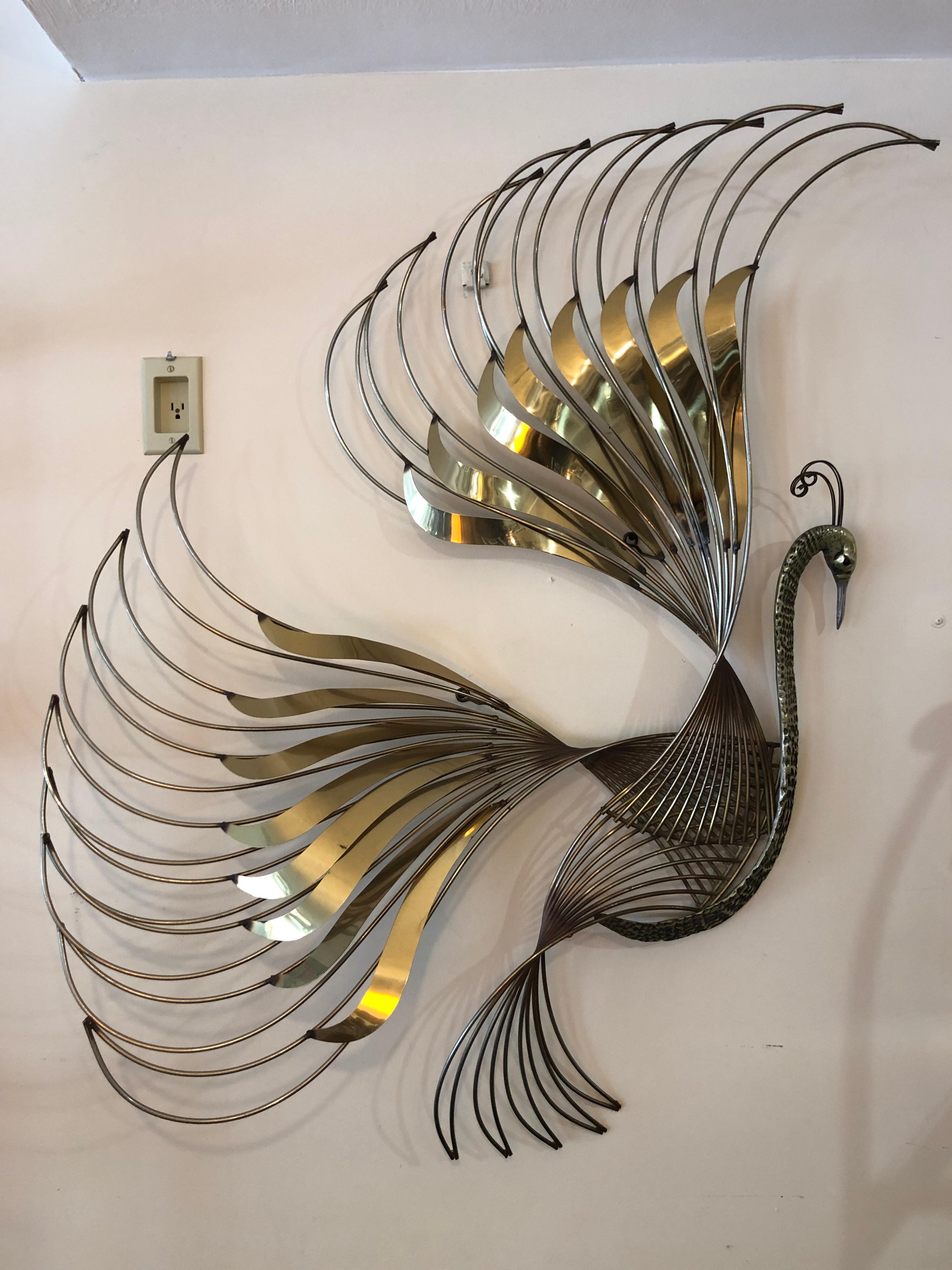 Curtis Jere Brass Peacock Bird of Paradise Wall Sculpture 6