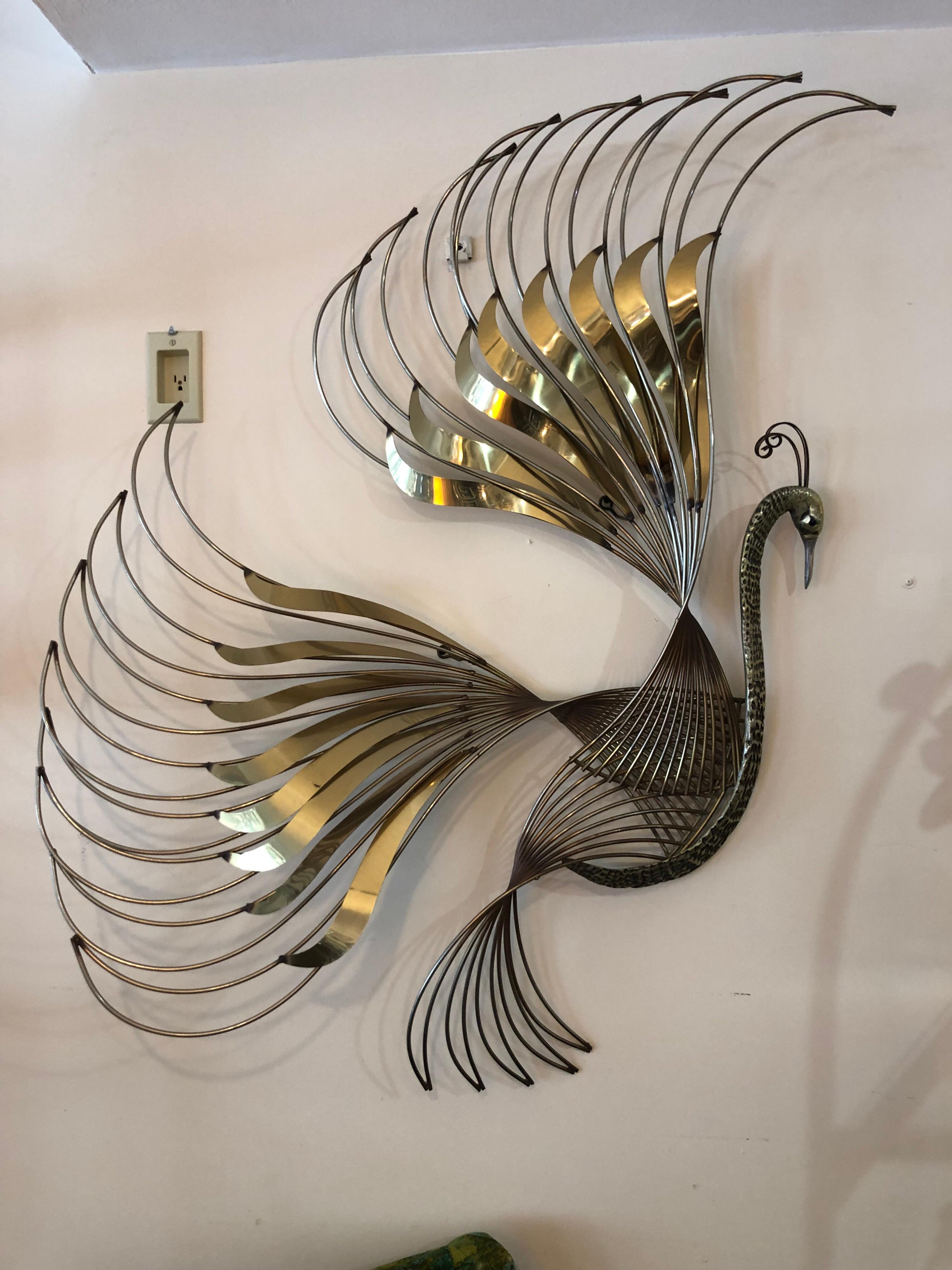 Curtis Jere Brass Peacock Bird of Paradise Wall Sculpture 14
