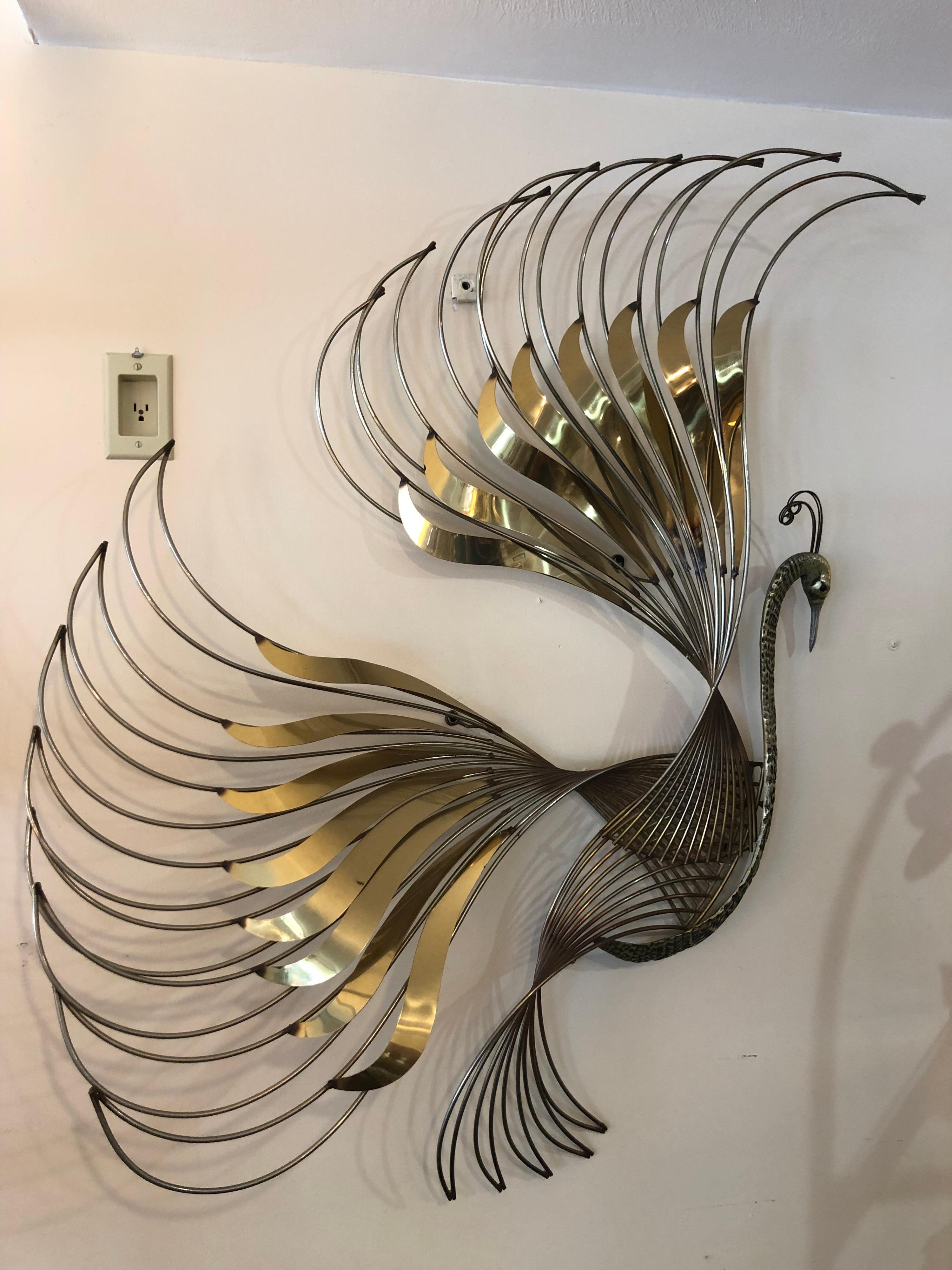 Mid-Century Modern Curtis Jere Brass Peacock Bird of Paradise Wall Sculpture