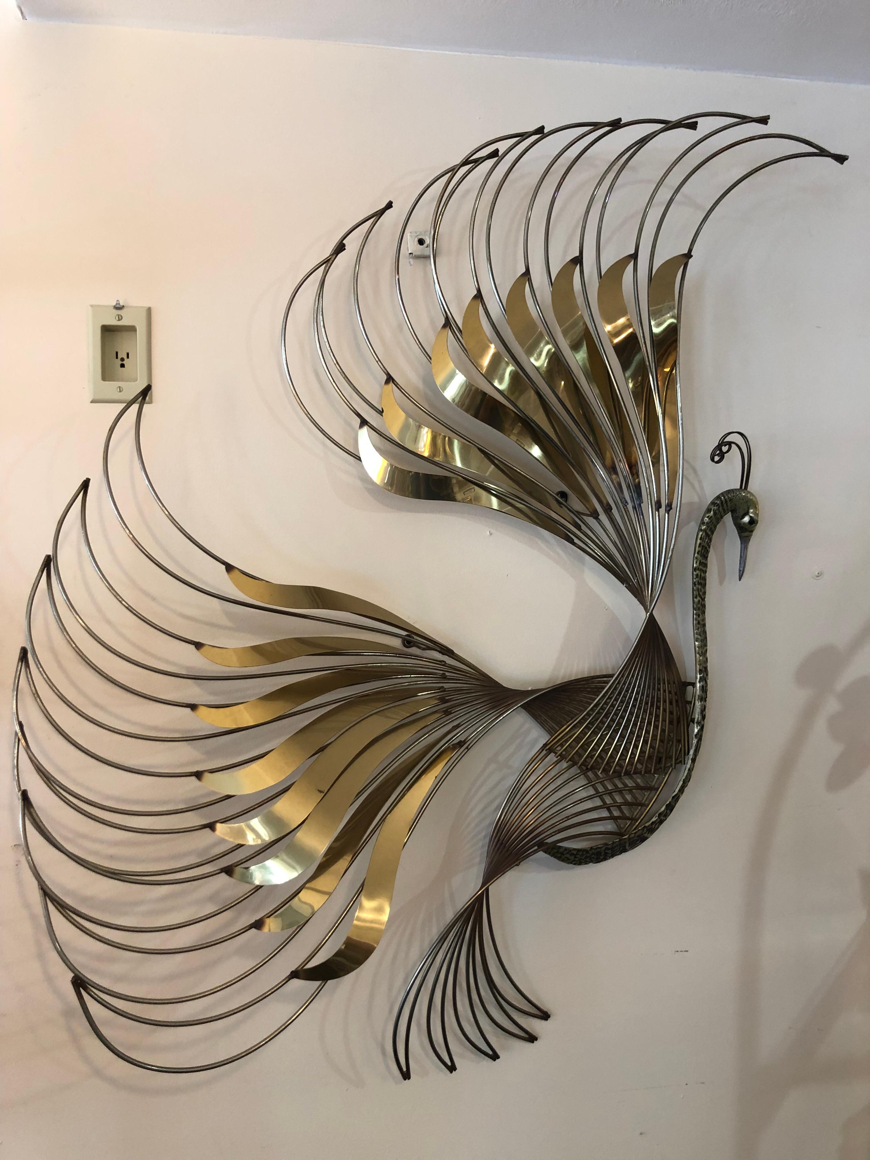 American Curtis Jere Brass Peacock Bird of Paradise Wall Sculpture