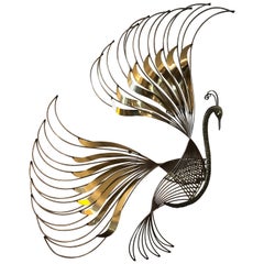 Retro Curtis Jere Brass Peacock Bird of Paradise Wall Sculpture