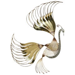 Curtis Jere Brass "Peacock" Wall Sculpture, Signed 1988