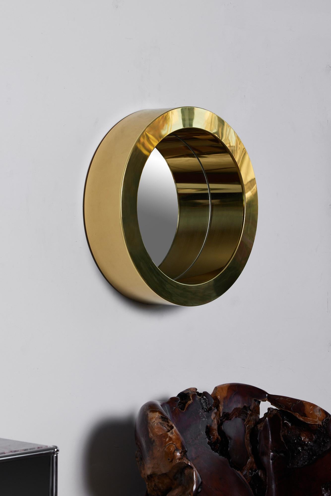 Polished Curtis Jeré Brass Porthole Mirror