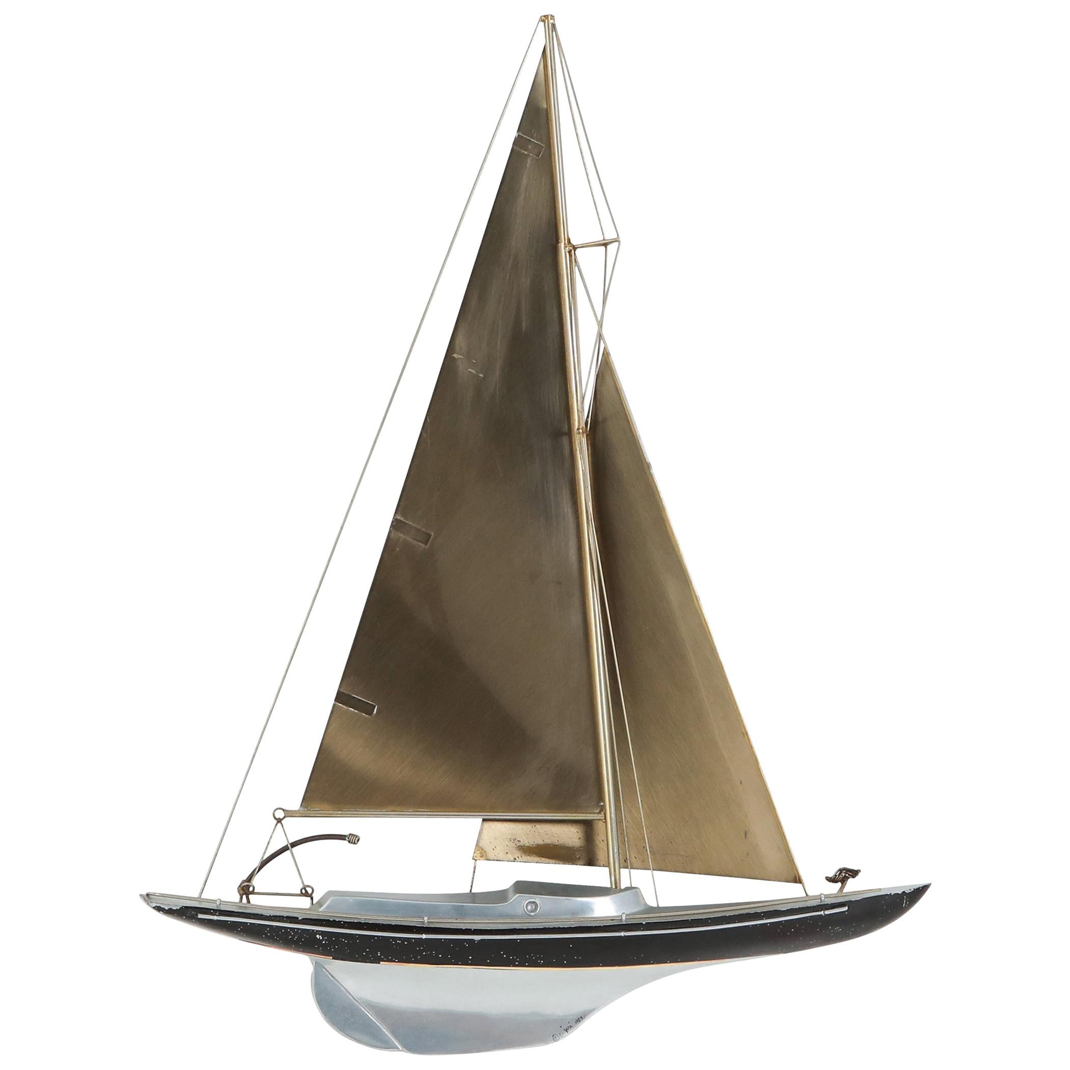 Curtis Jere Brass Racing Sail Boat Wall Mount Sculpture