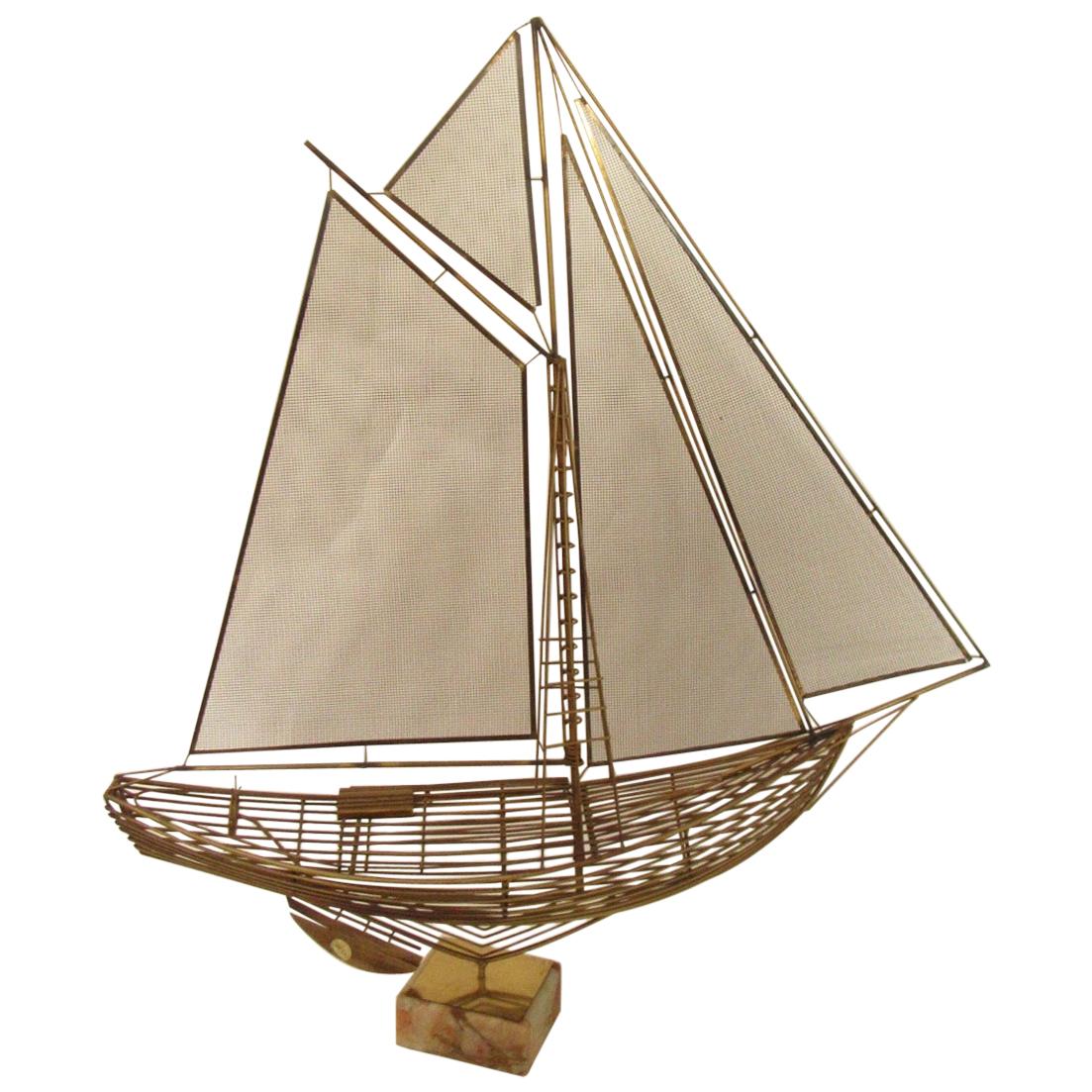 Curtis Jere Brass Sailboat Sculpture