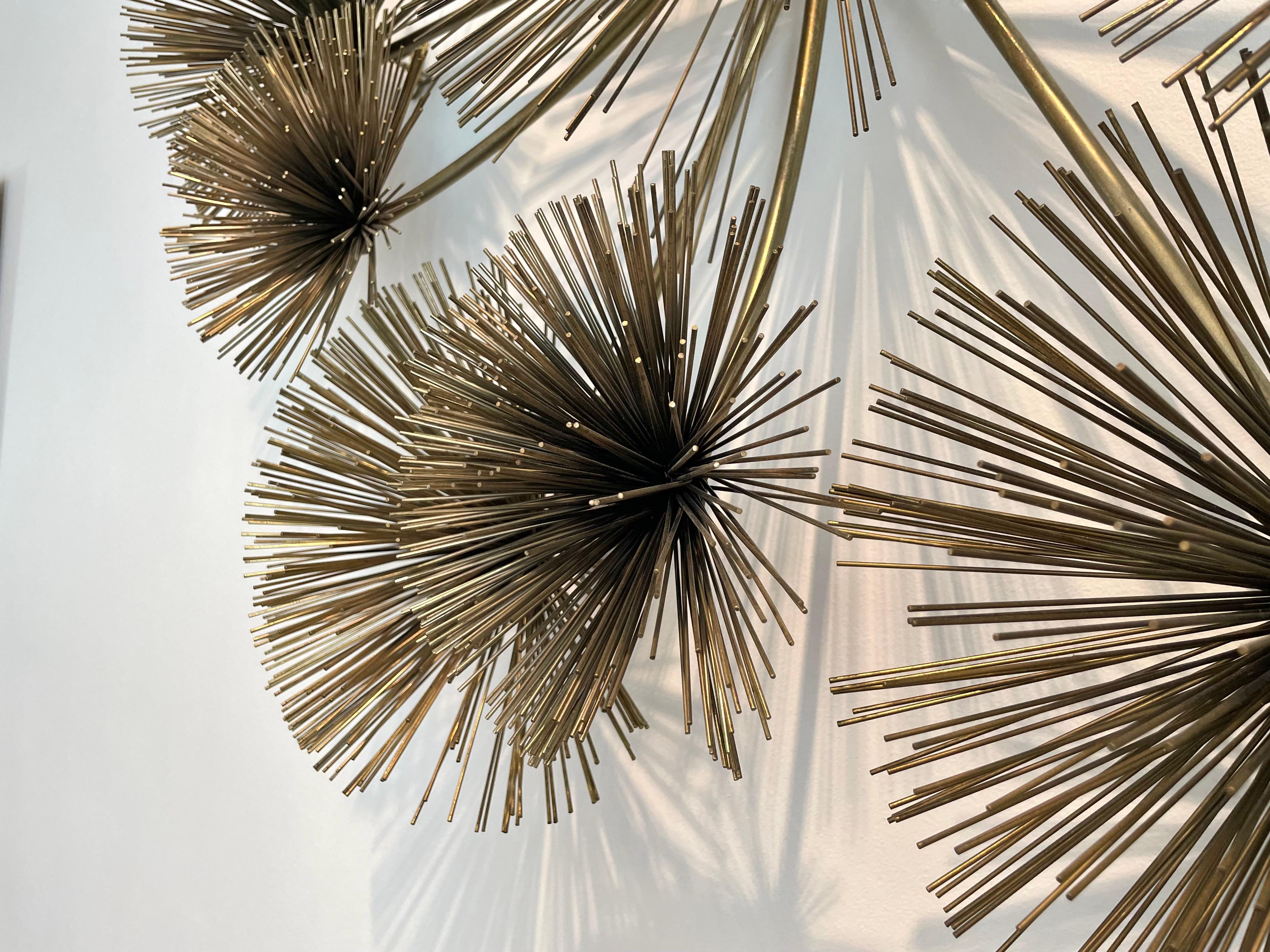 Late 20th Century Curtis Jere Brass Sea Urchin / Dandelion Wall Sculpture For Sale