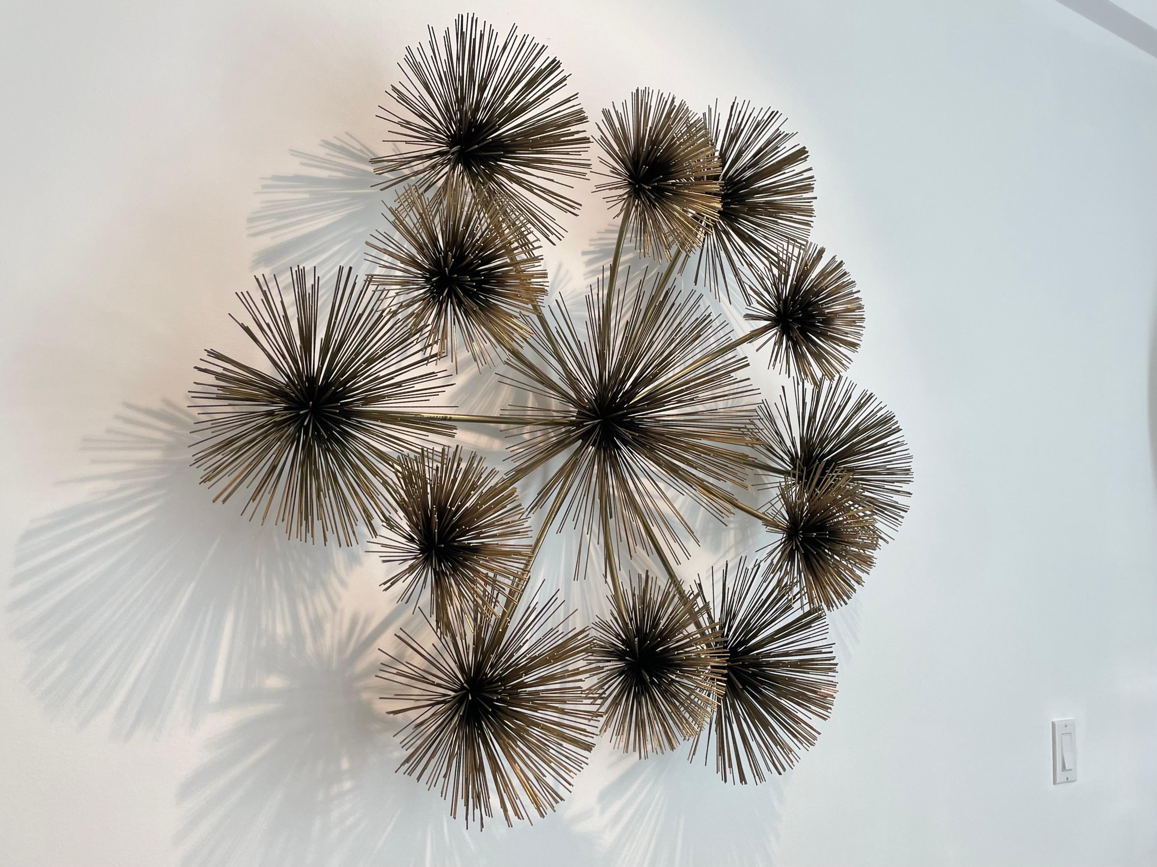 Curtis Jere Brass Sea Urchin / Dandelion Wall Sculpture For Sale 2