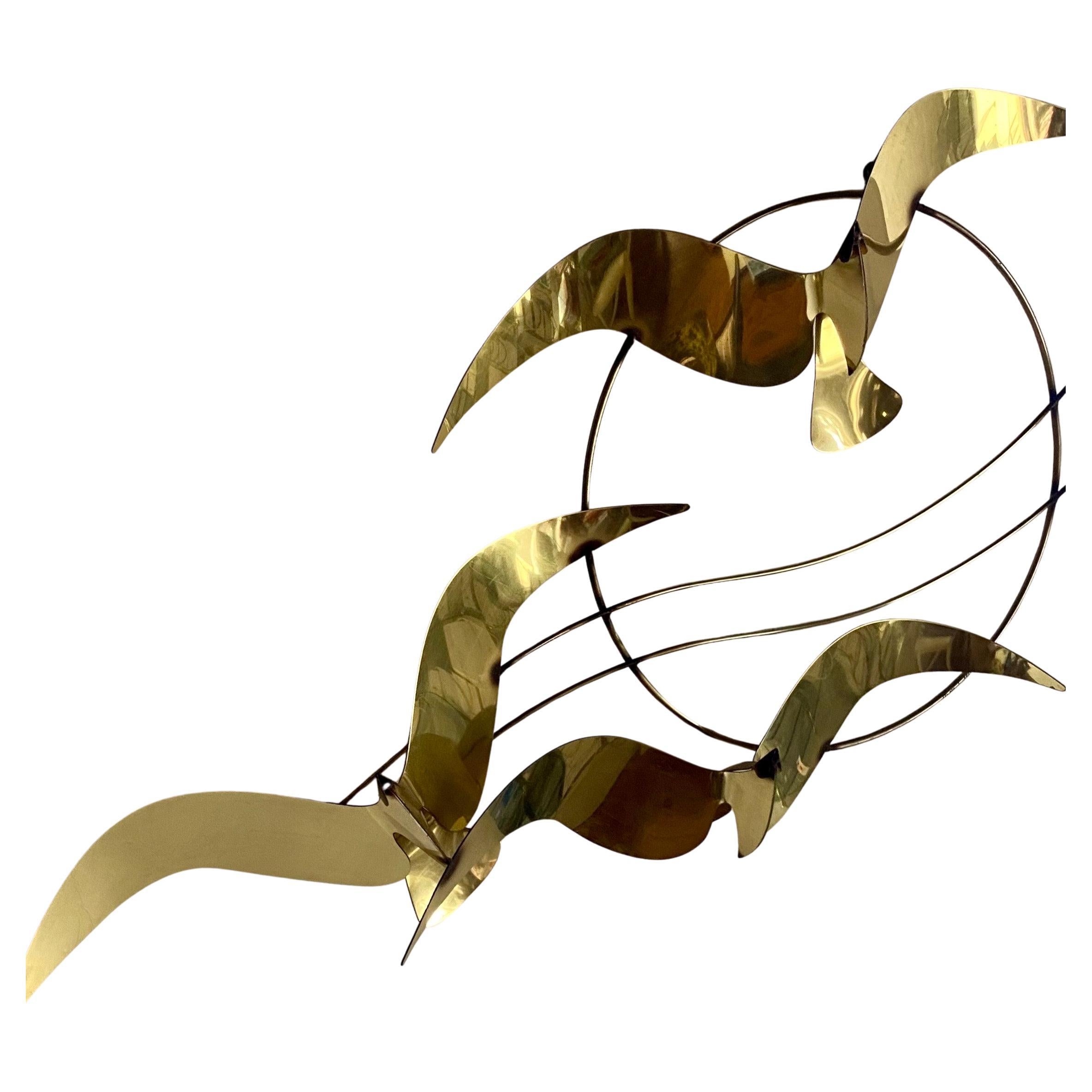 Modern Curtis Jere Brass Seagull Bird Wall Sculpture, 1985 For Sale