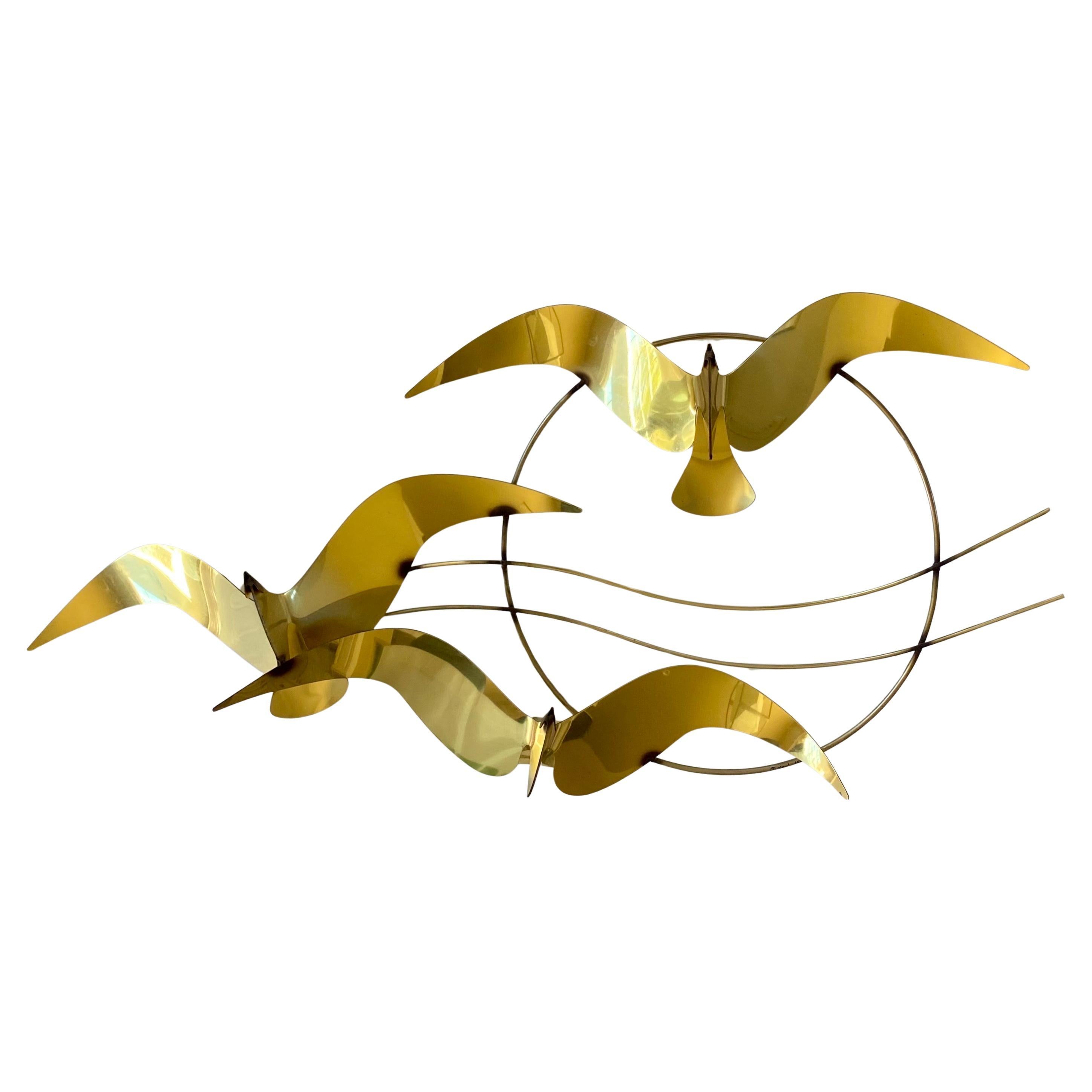 Scultura da parete con gabbiano in ottone di Curtis Jere, 1985