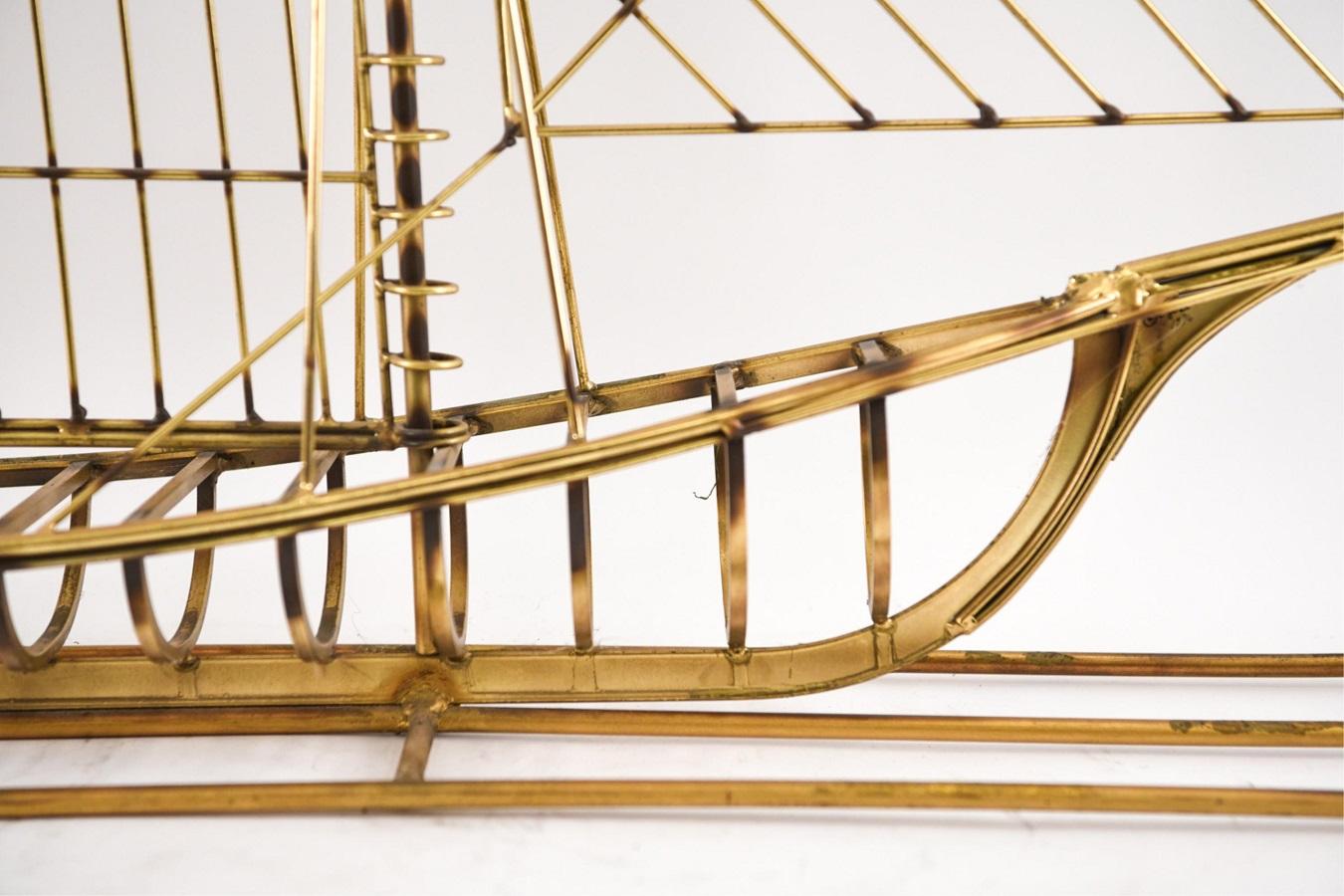 Curtis Jere Brass Ship Sculpture, Signed In Good Condition For Sale In New York, NY