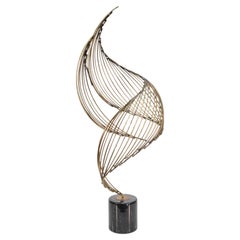 Curtis Jere Brass Spiral Brutalist Articulating Table Sculpture on Marble Base