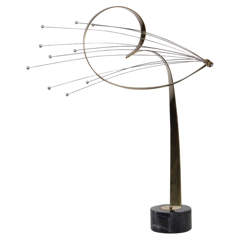 Curtis Jere Brass Spray Sculpture on Marble Base with Pedestal, 1970 For Sale