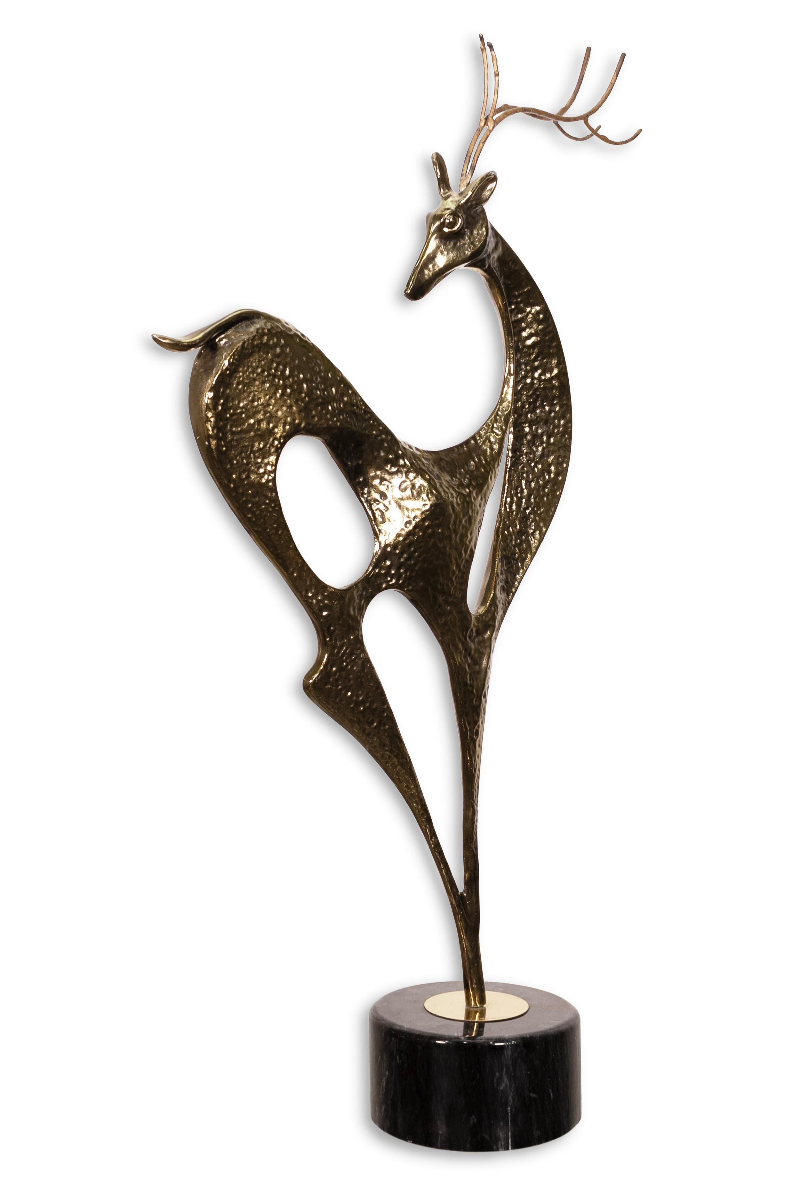 Sconosciuto Cervo di Curtis Jere in ottone su base di marmo Scultura da tavolo moderna del Medioevo in vendita