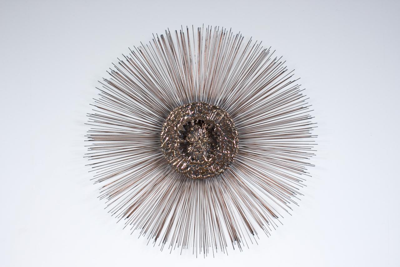 Curtis Jere Brass Style Brass & Copper Toned Sunburst Wall Sculpture, 1970's 13