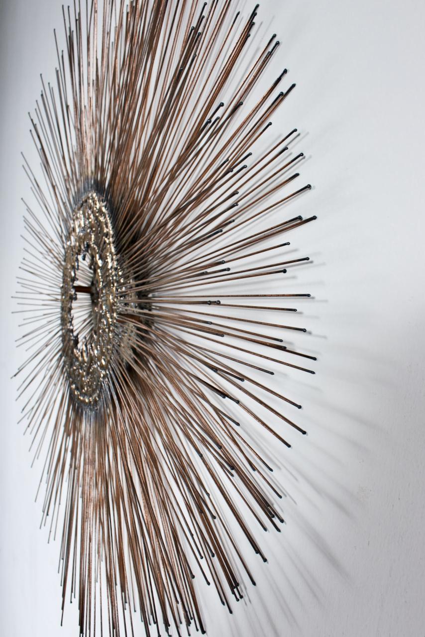 Late 20th Century Curtis Jere Brass Style Brass & Copper Toned Sunburst Wall Sculpture, 1970's For Sale