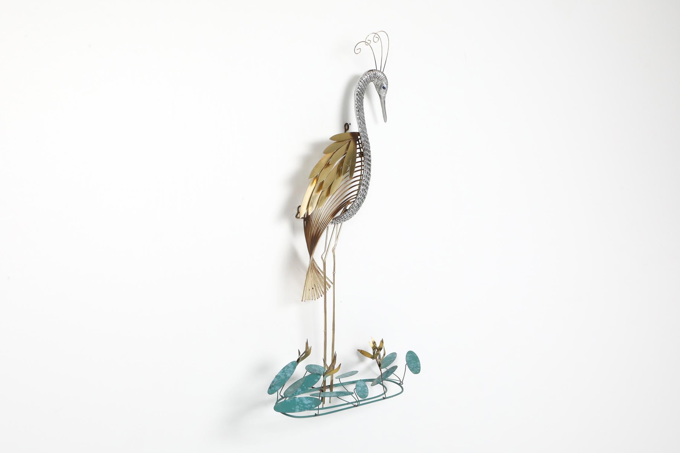 Curtis Jere Brass Wall Mounted 'Heron' Sculpture In Good Condition In Antwerp, BE