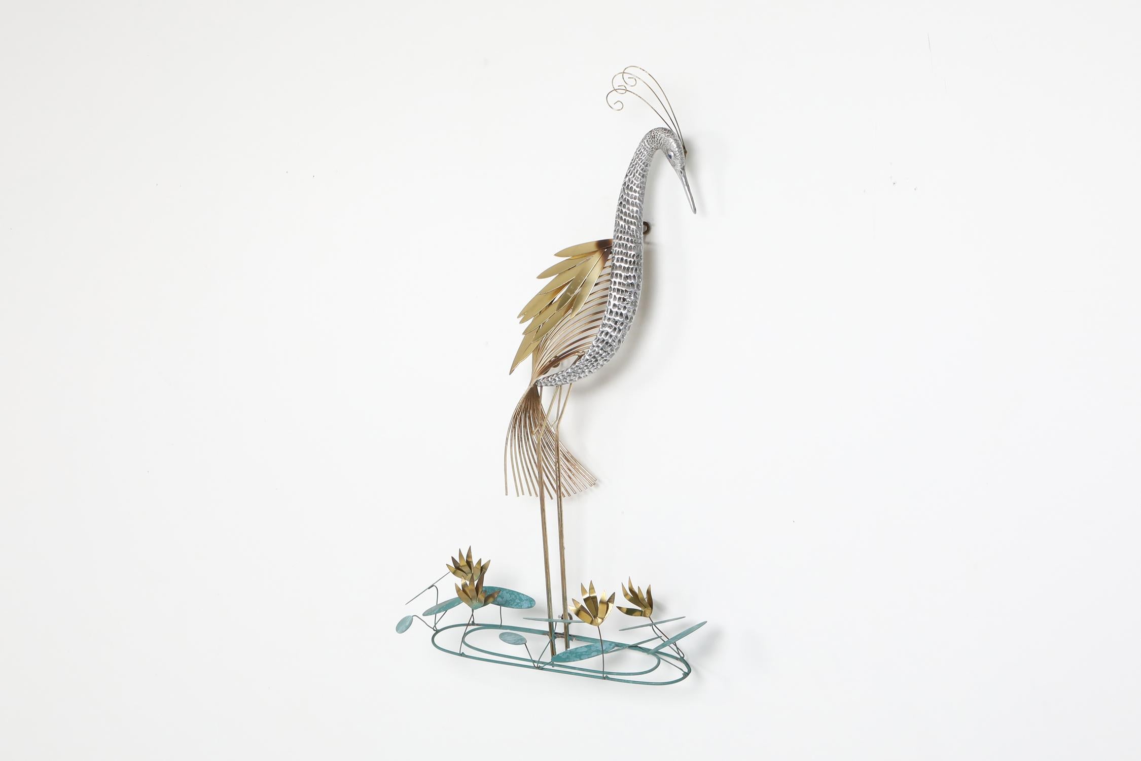 20th Century Curtis Jere Brass Wall Mounted 'Heron' Sculpture