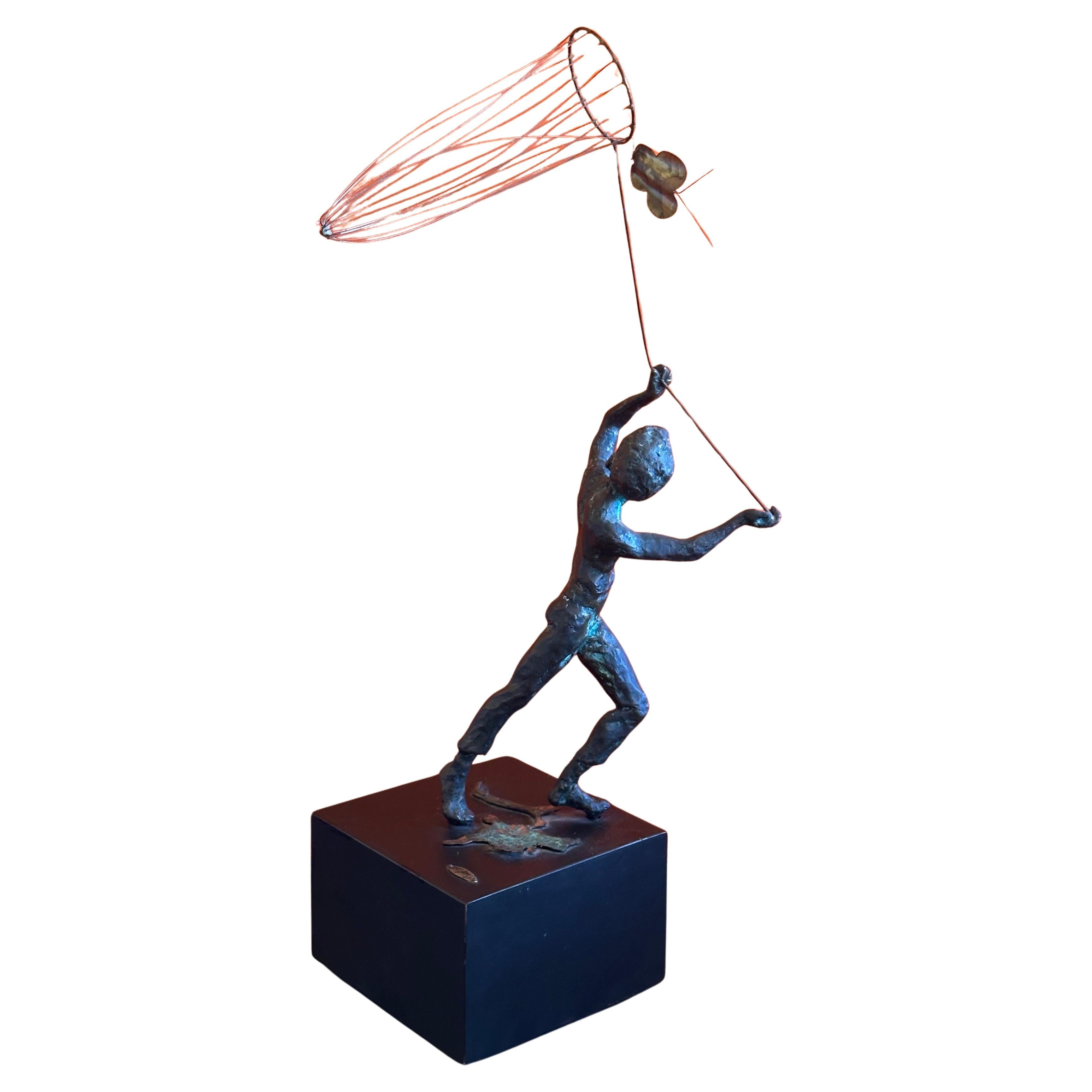 Curtis Jeré Bronze Sculpture of Boy with Butterfly Net, Signed and Dated 1968