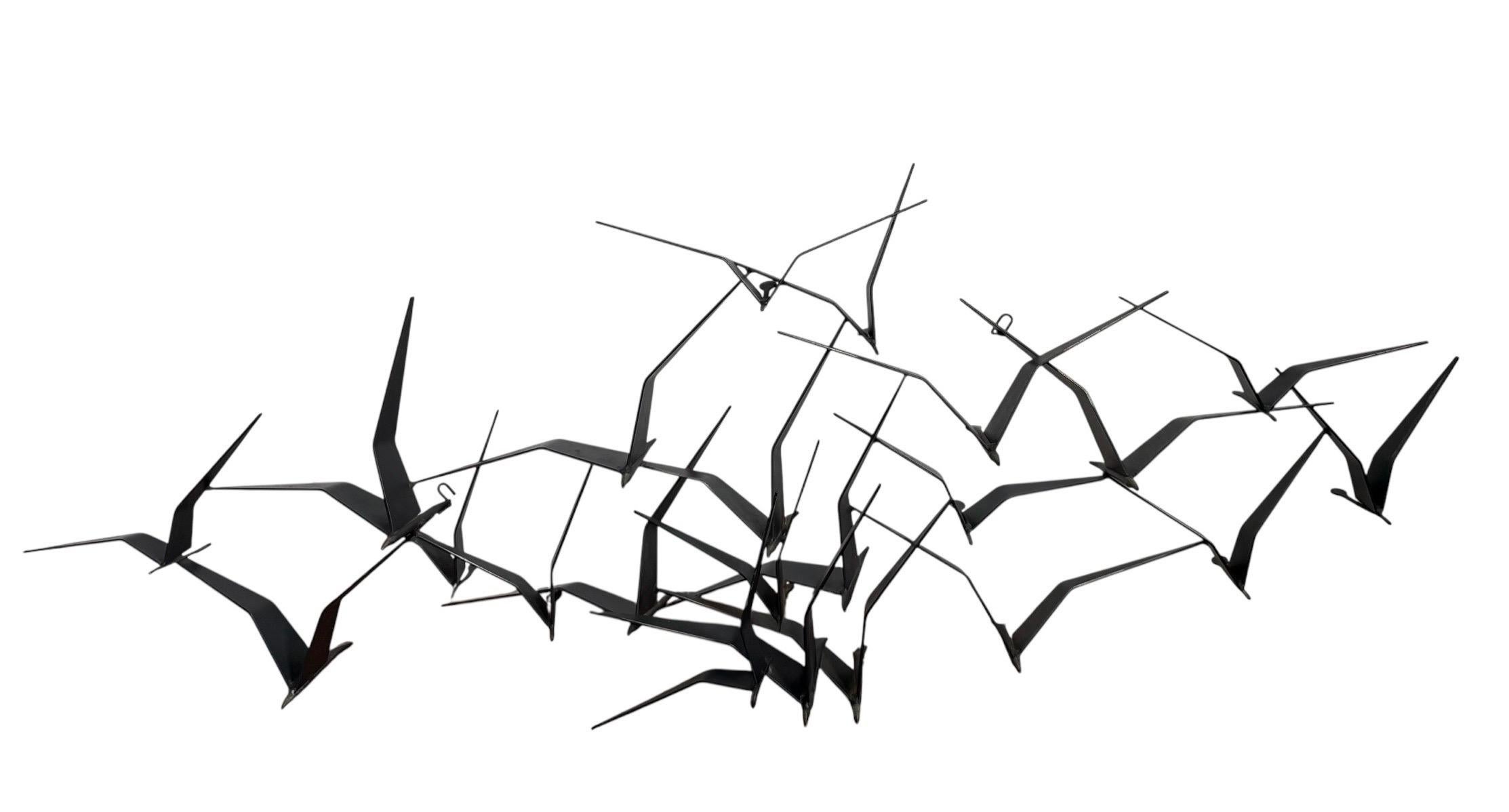 Mid-Century Modern Curtis Jere Brutalist Birds in Flight Sculpture en métal soudé noir SIGNÉE 69 MCM en vente