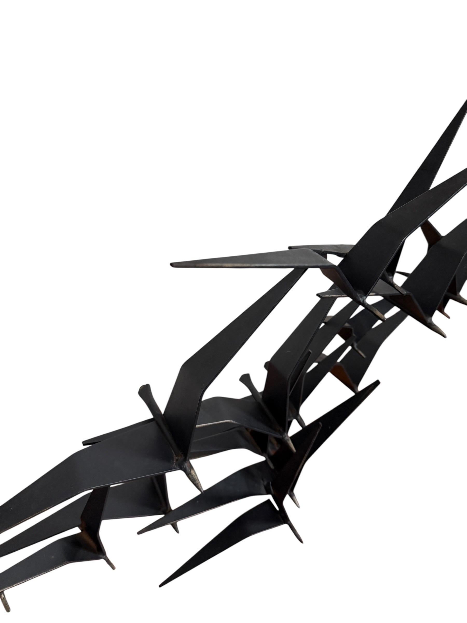 Américain Curtis Jere Brutalist Birds in Flight Sculpture en métal soudé noir SIGNÉE 69 MCM en vente