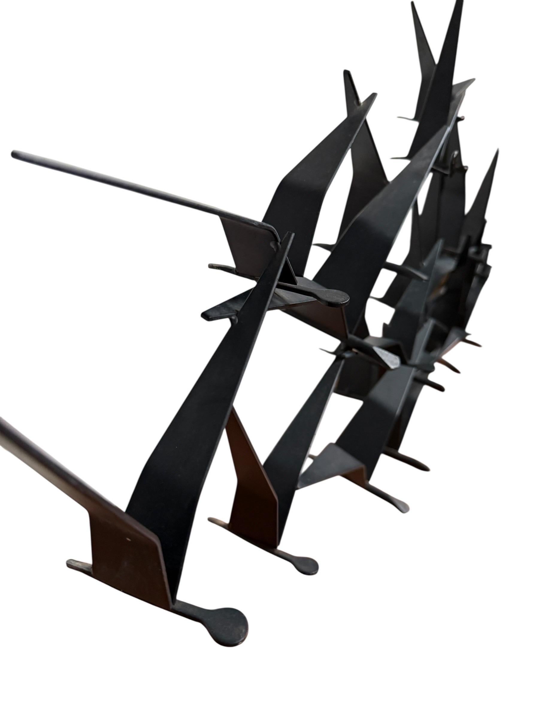 Curtis Jere Brutalist Birds in Flight Sculpture en métal soudé noir SIGNÉE 69 MCM en vente 1