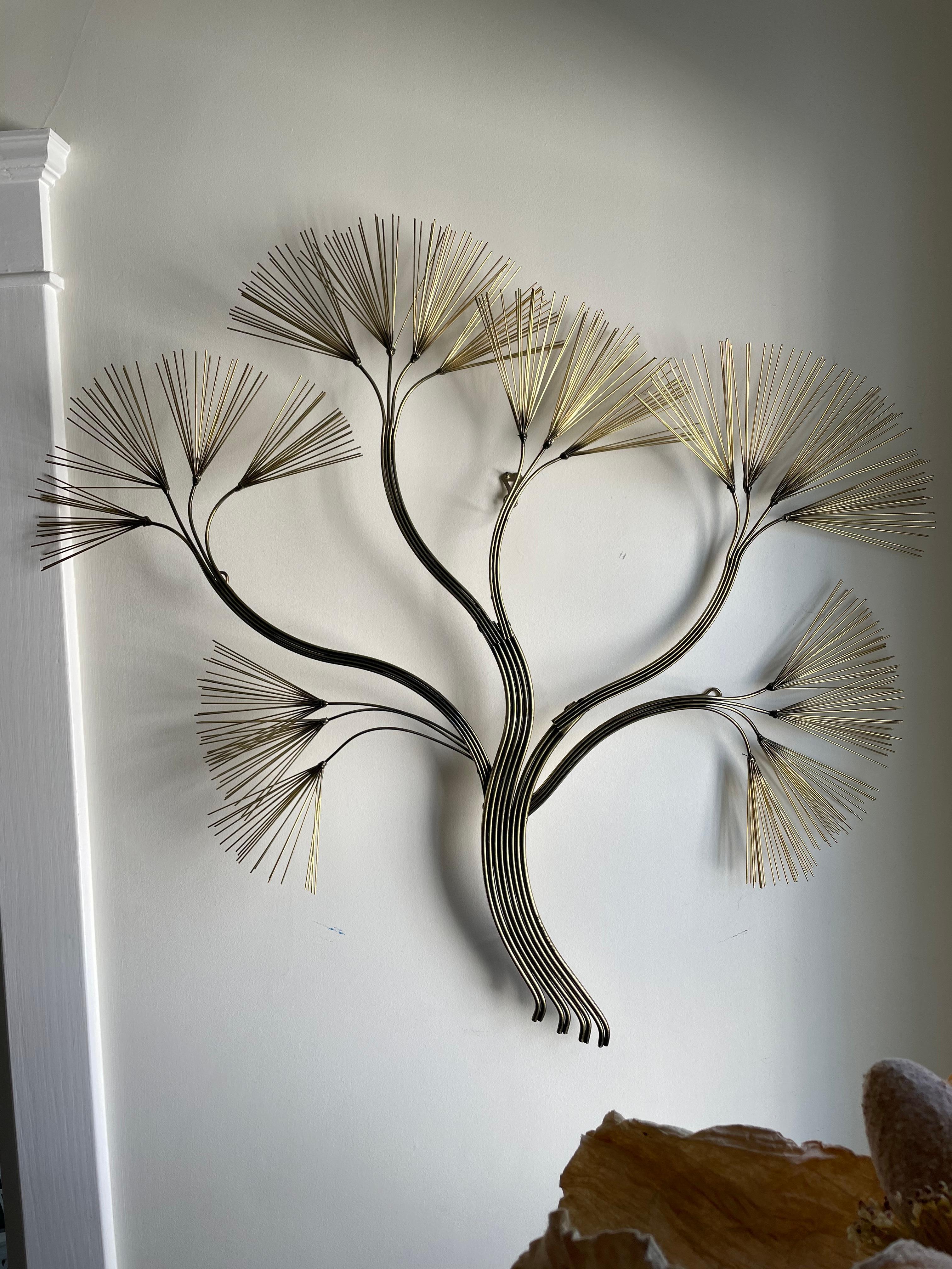 Late 20th Century Curtis Jere Brutalist Brass Tree Wall Sculpture For Sale