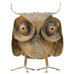 Curtis Jere Brutalist Drip-Finished Metal Owl Sculpture for Artisan House