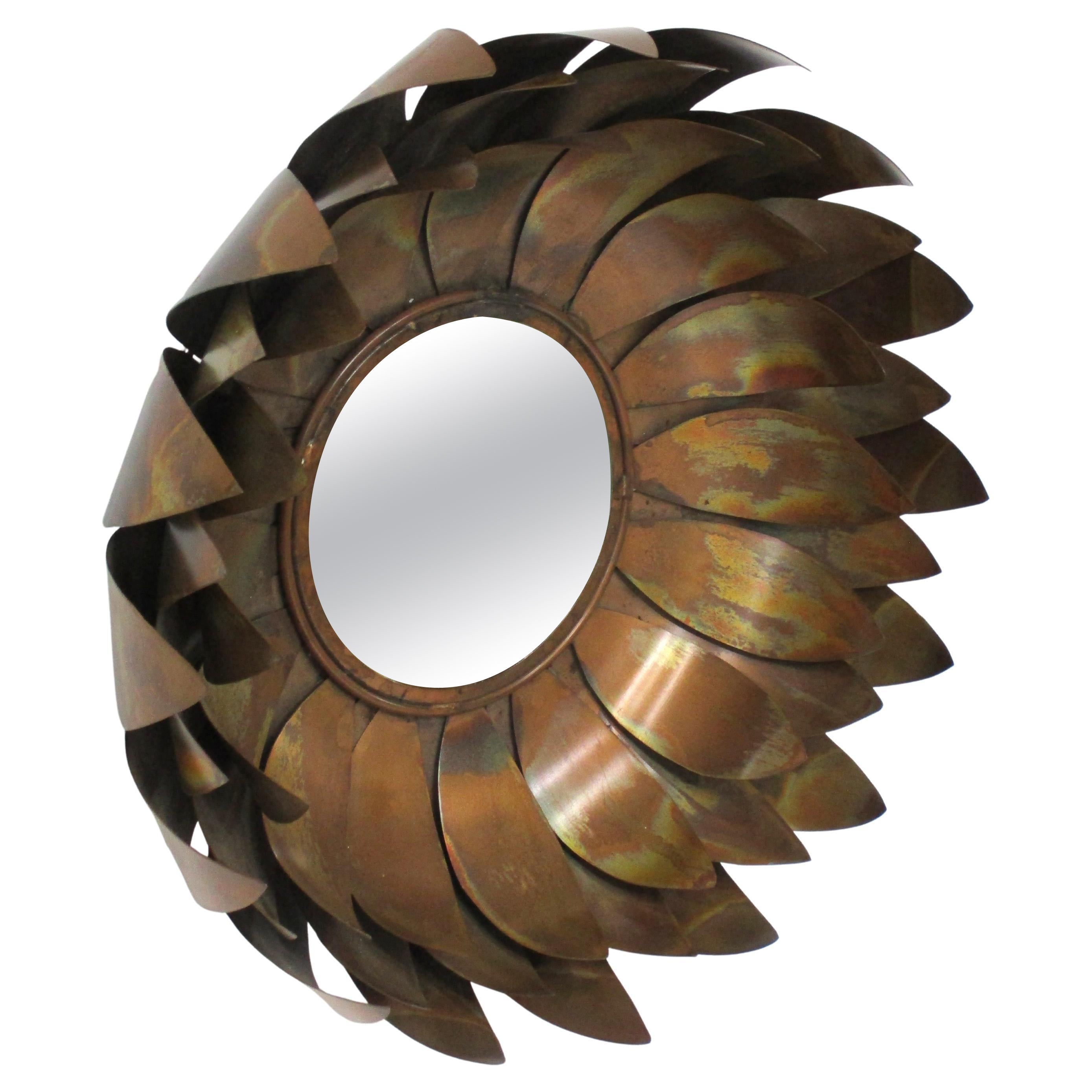 Curtis Jere Brutalist Metal Flower Wall Mirror