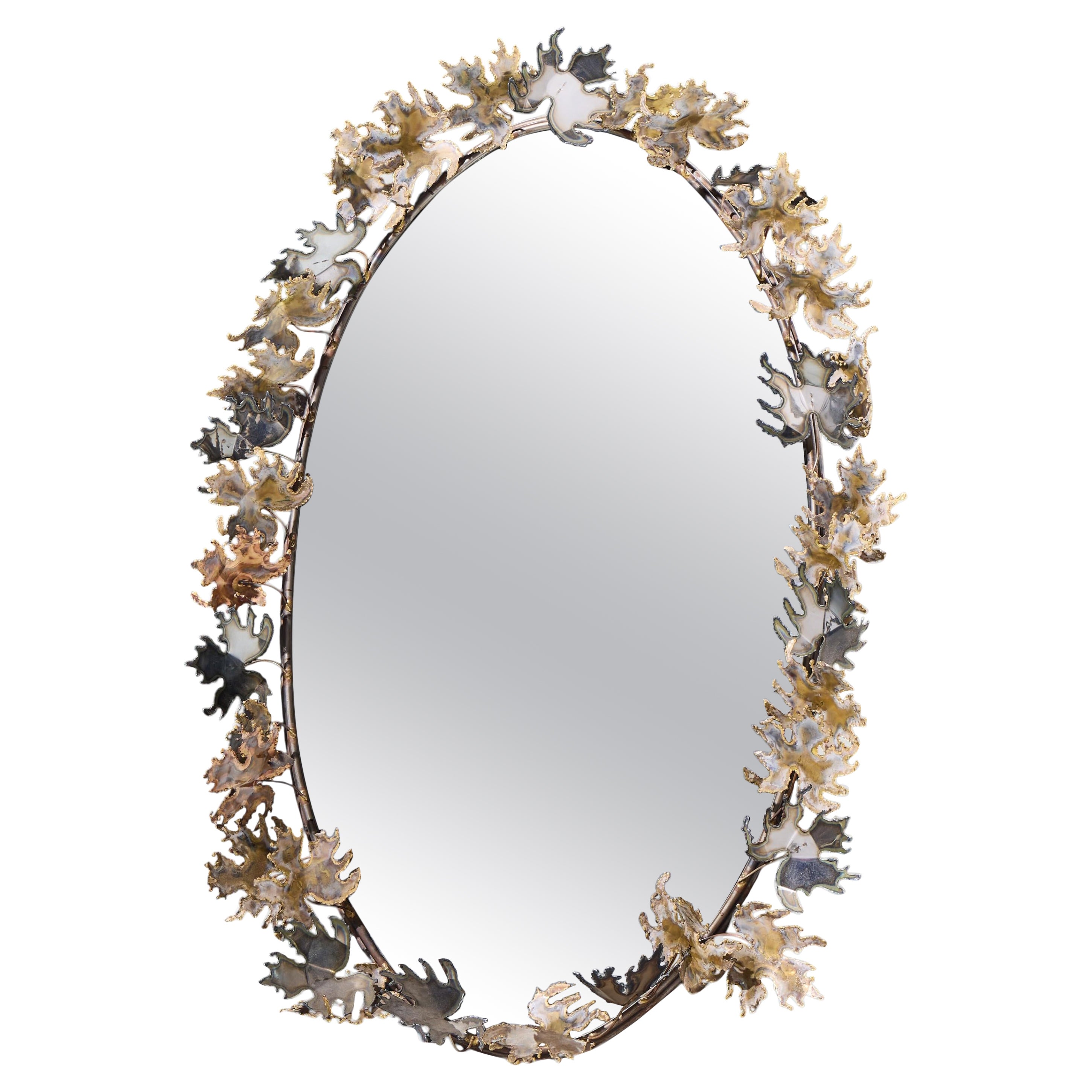 Curtis Jere Brutalist Mid Century Leaf Mirror For Sale