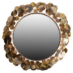 Curtis Jere Brutalist Mid Century Signed Raindrops Metal Wall Mirror