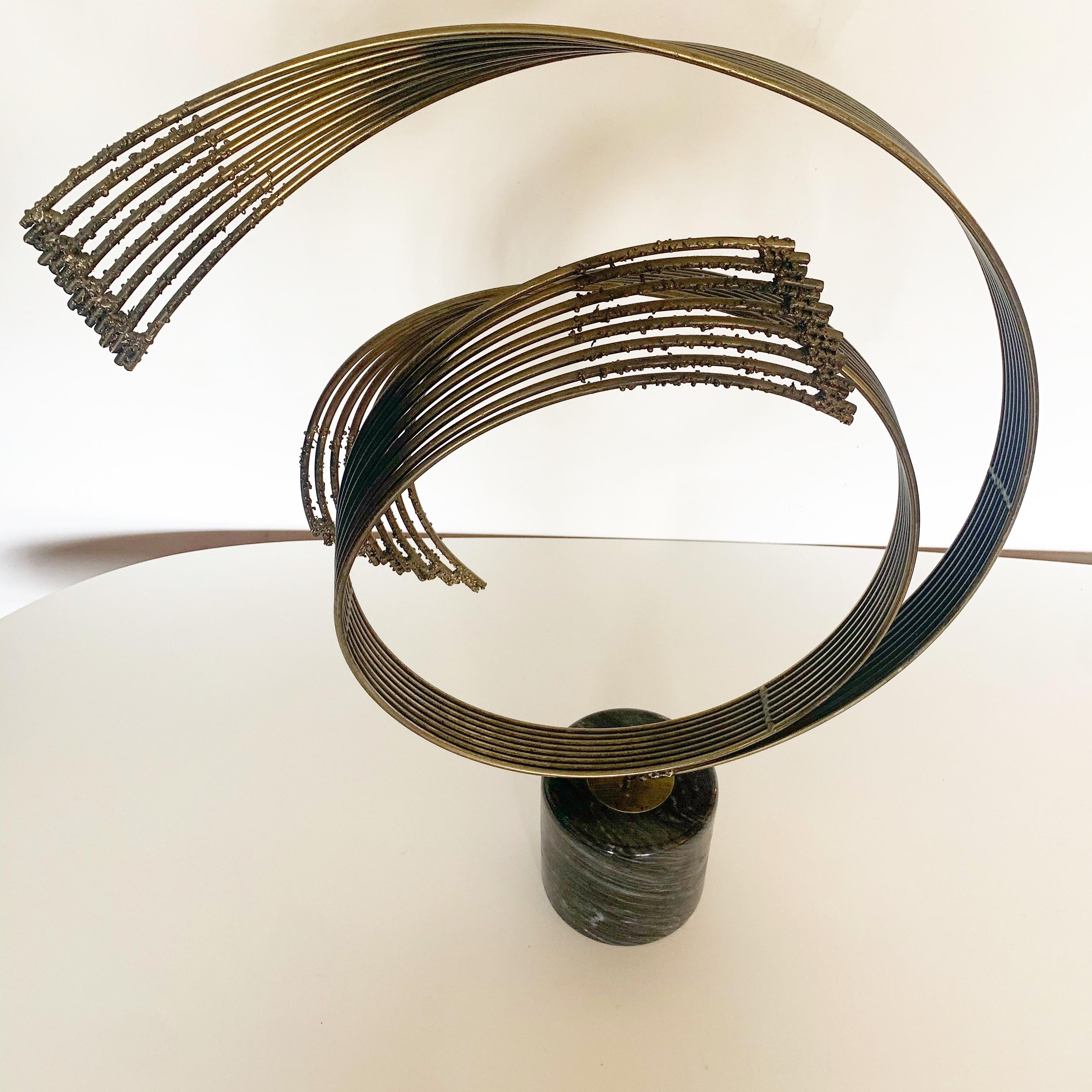 American Curtis Jere Brutalist Modern Spiral Sculpture in Iron and Marble