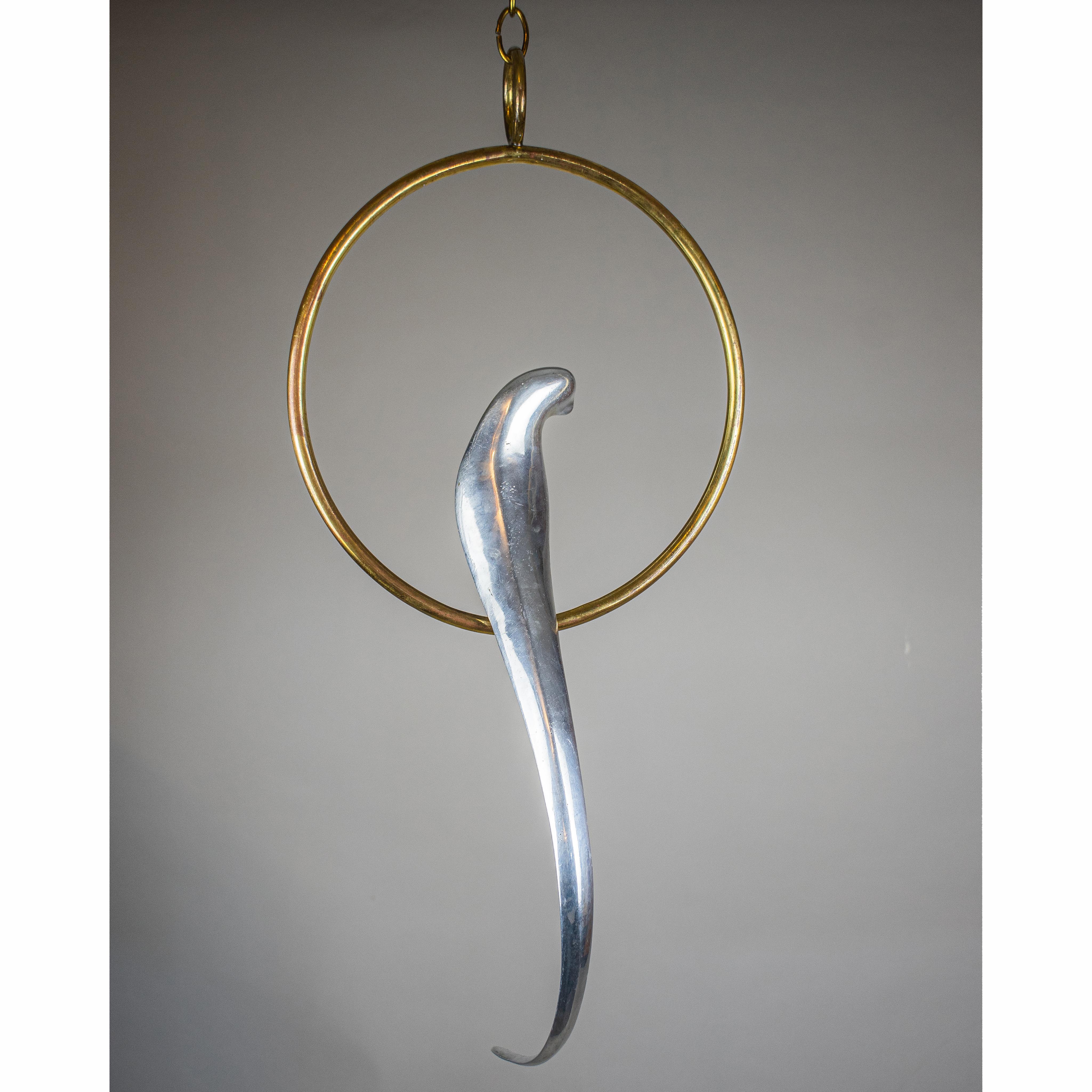 American Curtis Jere Brutalist Parrot on Swing Sculpture For Sale