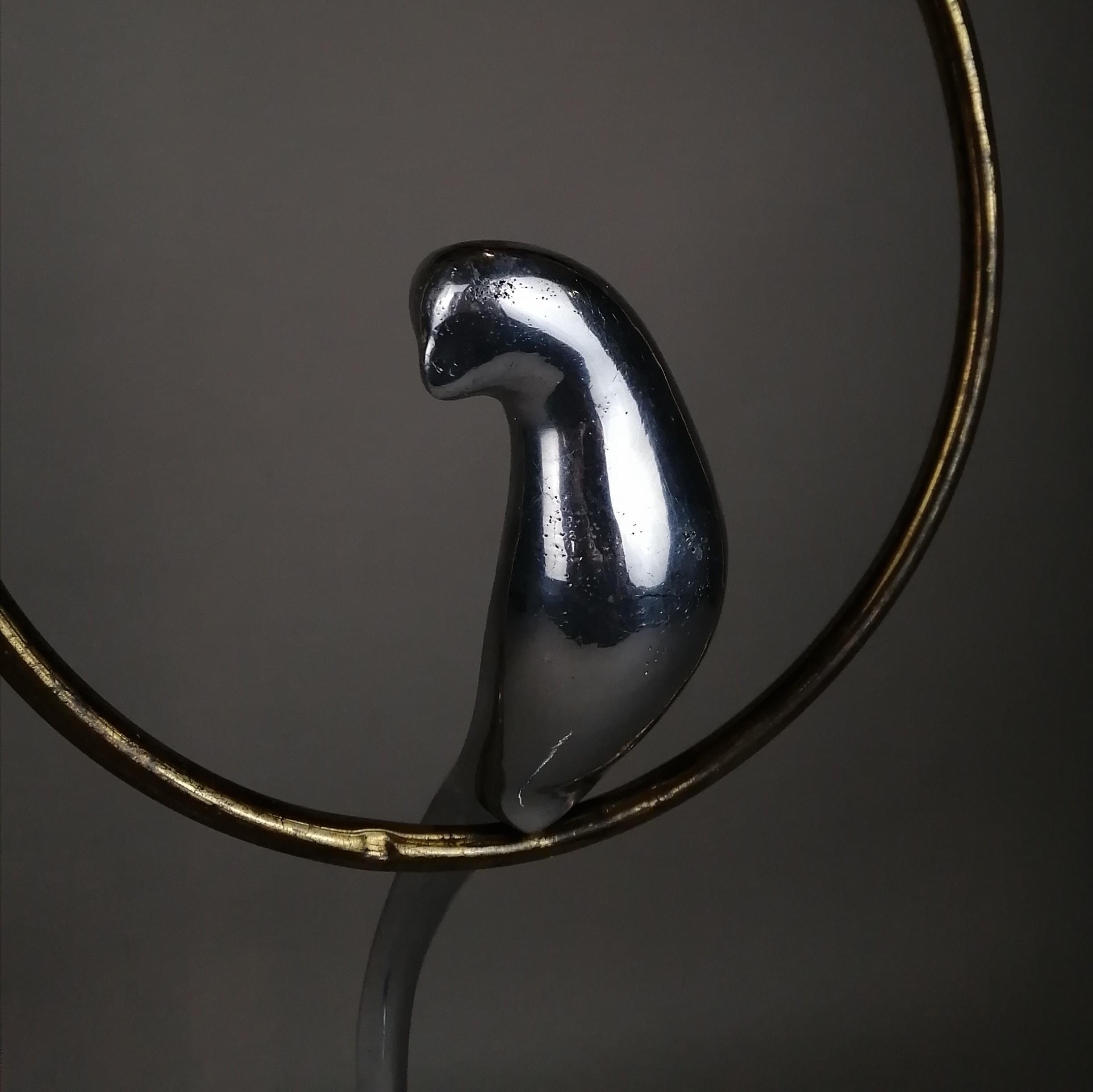 Silver Plate Curtis Jere Brutalist Parrot on Swing Sculpture For Sale