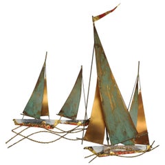 Curtis Jeré Brutalist Period Nautical Sailboat Wall Sculpture, 1969