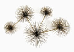 Curtis Jere c.1979 “Pom Pom” Starburst Sea Urchin Design Brass Wall Sculpture