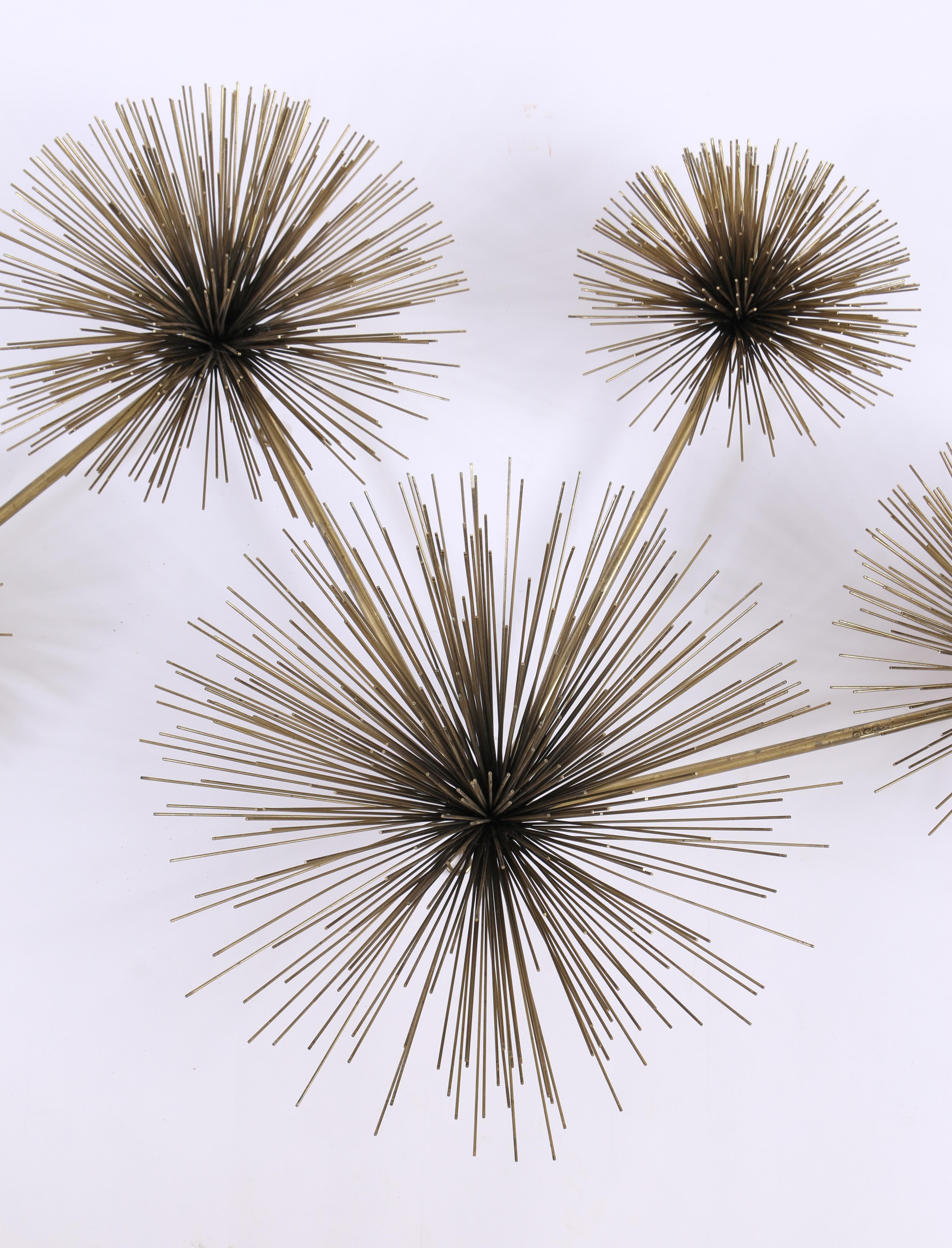 American Curtis Jere c.1979 “Pom Pom” Starburst Sea Urchin Design Brass Wall Sculpture