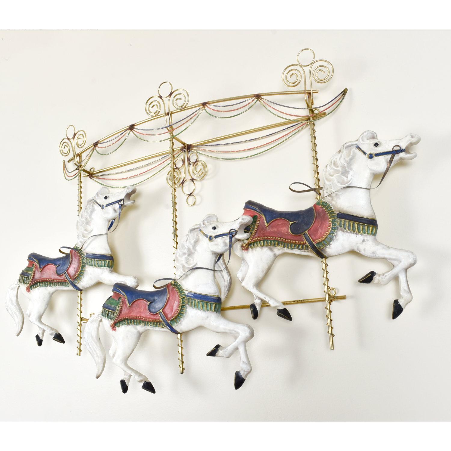 American Curtis Jere Carousel Horses Metal Wall Sculpture, Signed & Dated, 1987 For Sale