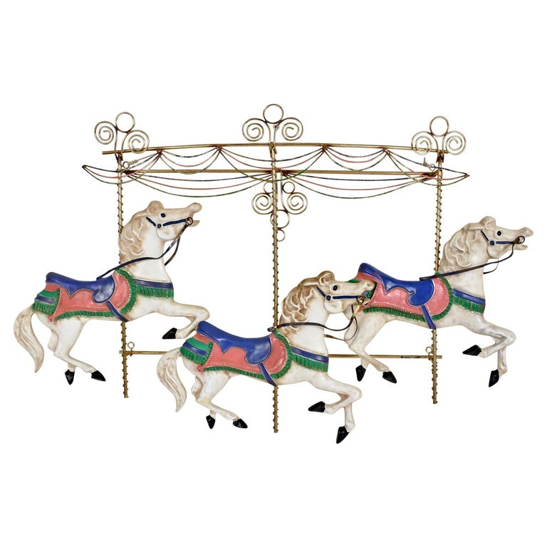Curtis Jere Carousel Horses Metal Wall Sculpture, Signed & Dated, 1987 For Sale