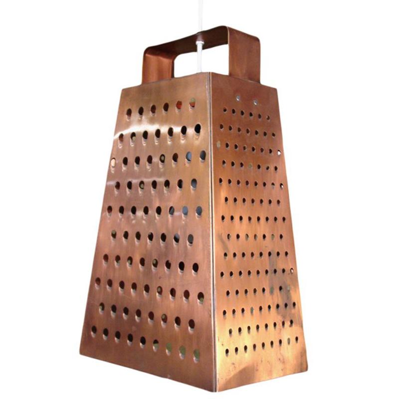 Fantastic Postmodern copper cheese grater hanging chandelier designed by Curtis Jere.